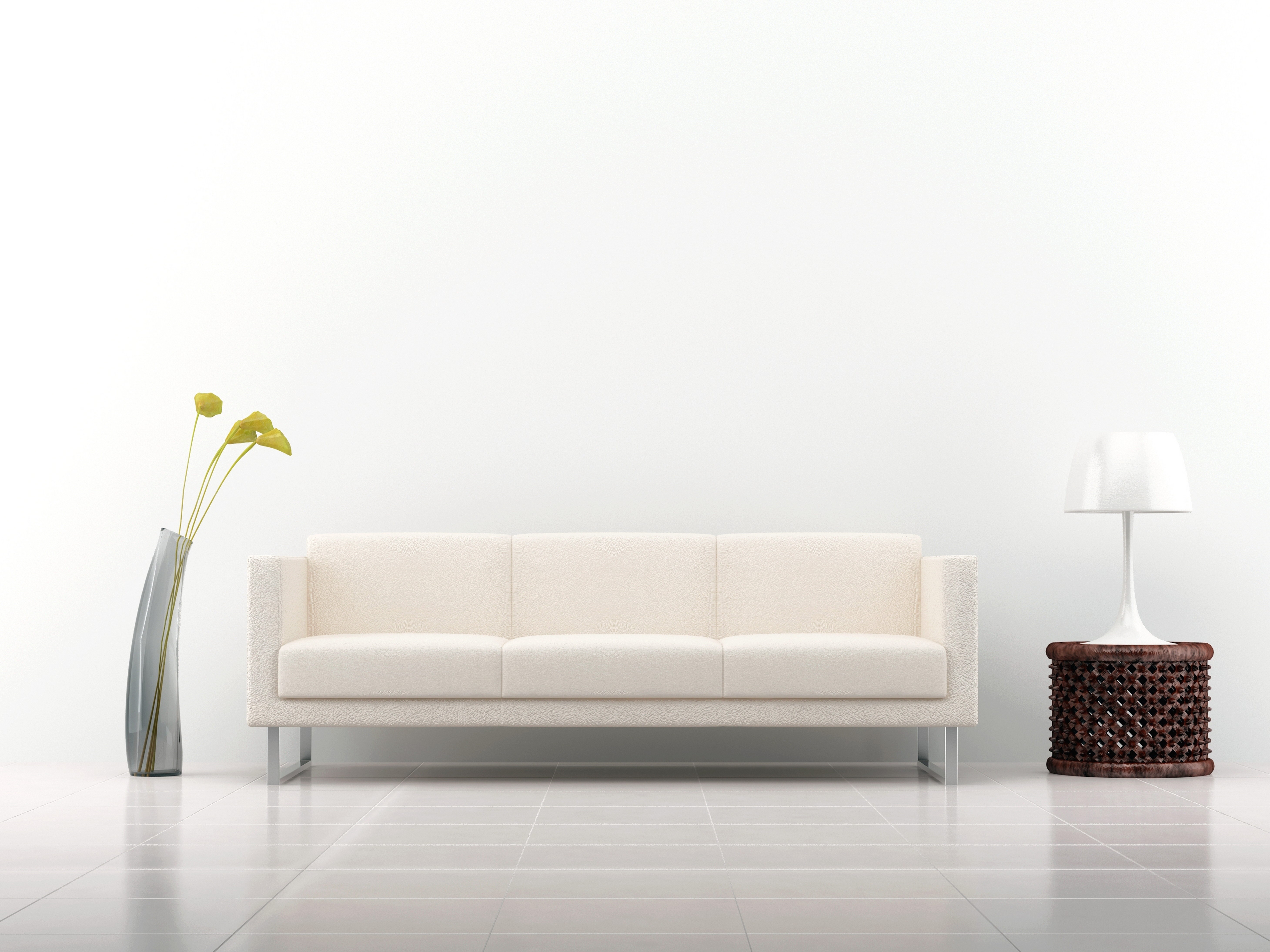 decoration, miscellanea, interior, miscellaneous, lamp, vase, sofa, white background HD wallpaper