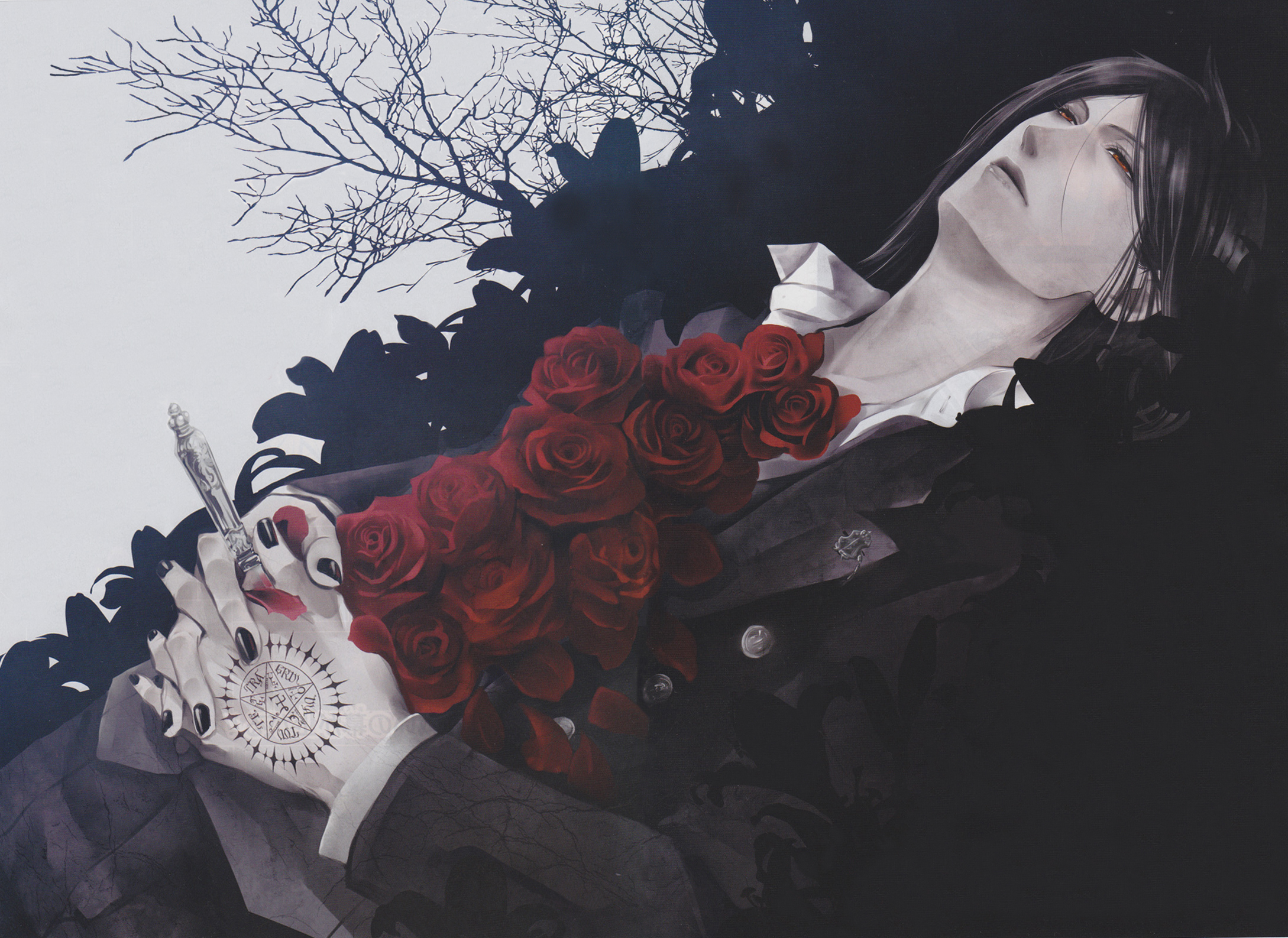 Темный дворецкий Себастьян с розой