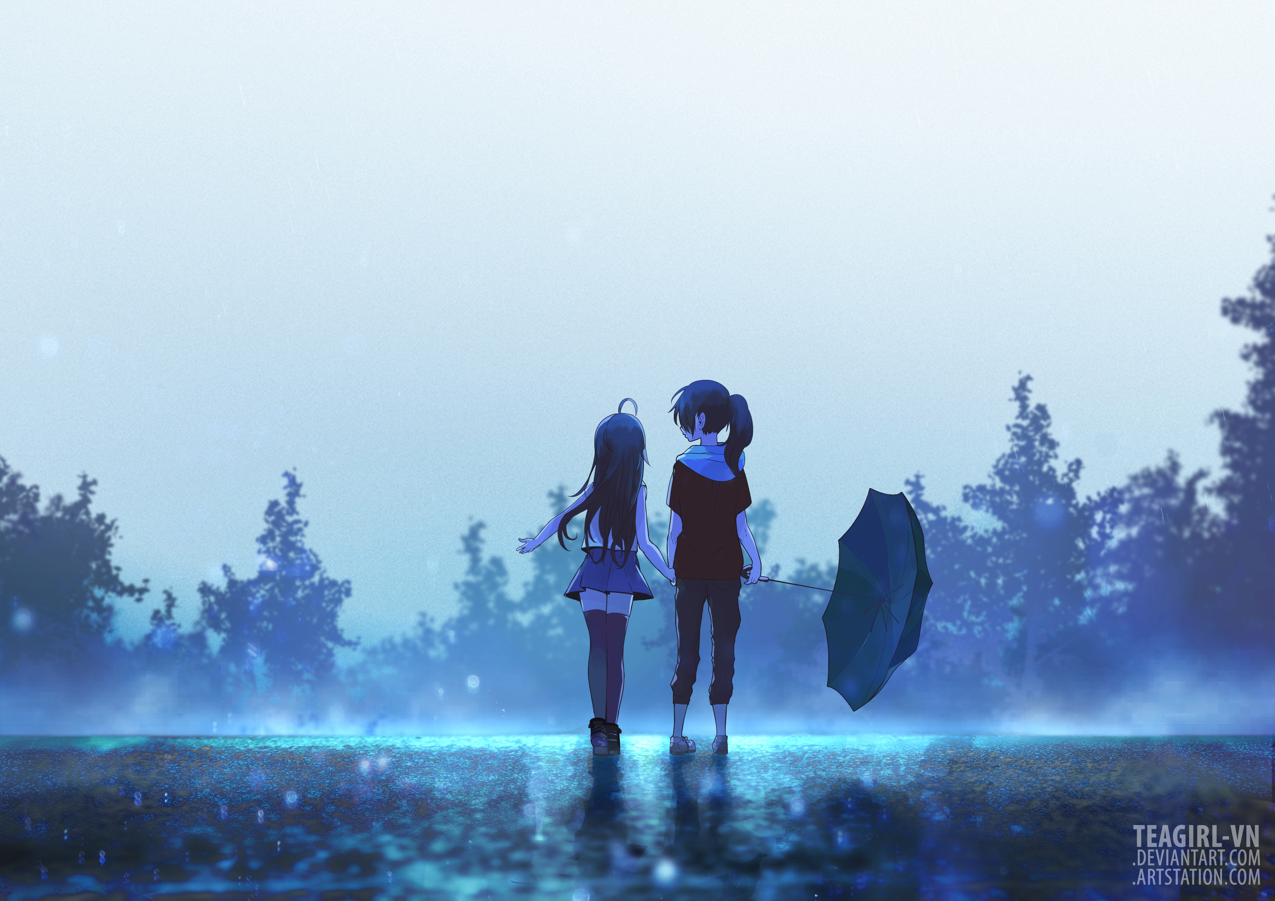 Две девушки под дождем аниме