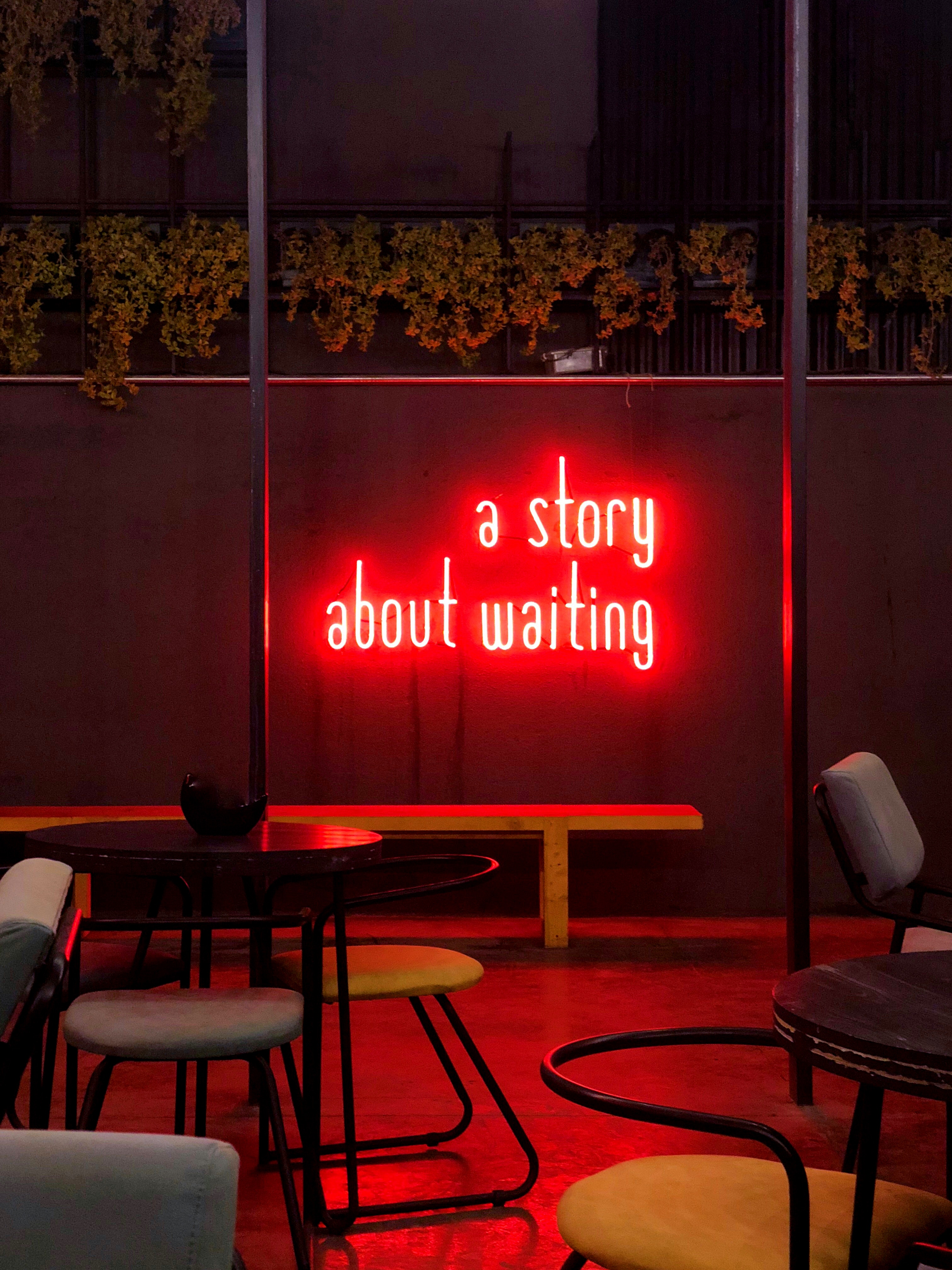 neon, text, cafe, words, inscription, café, expectation, waiting