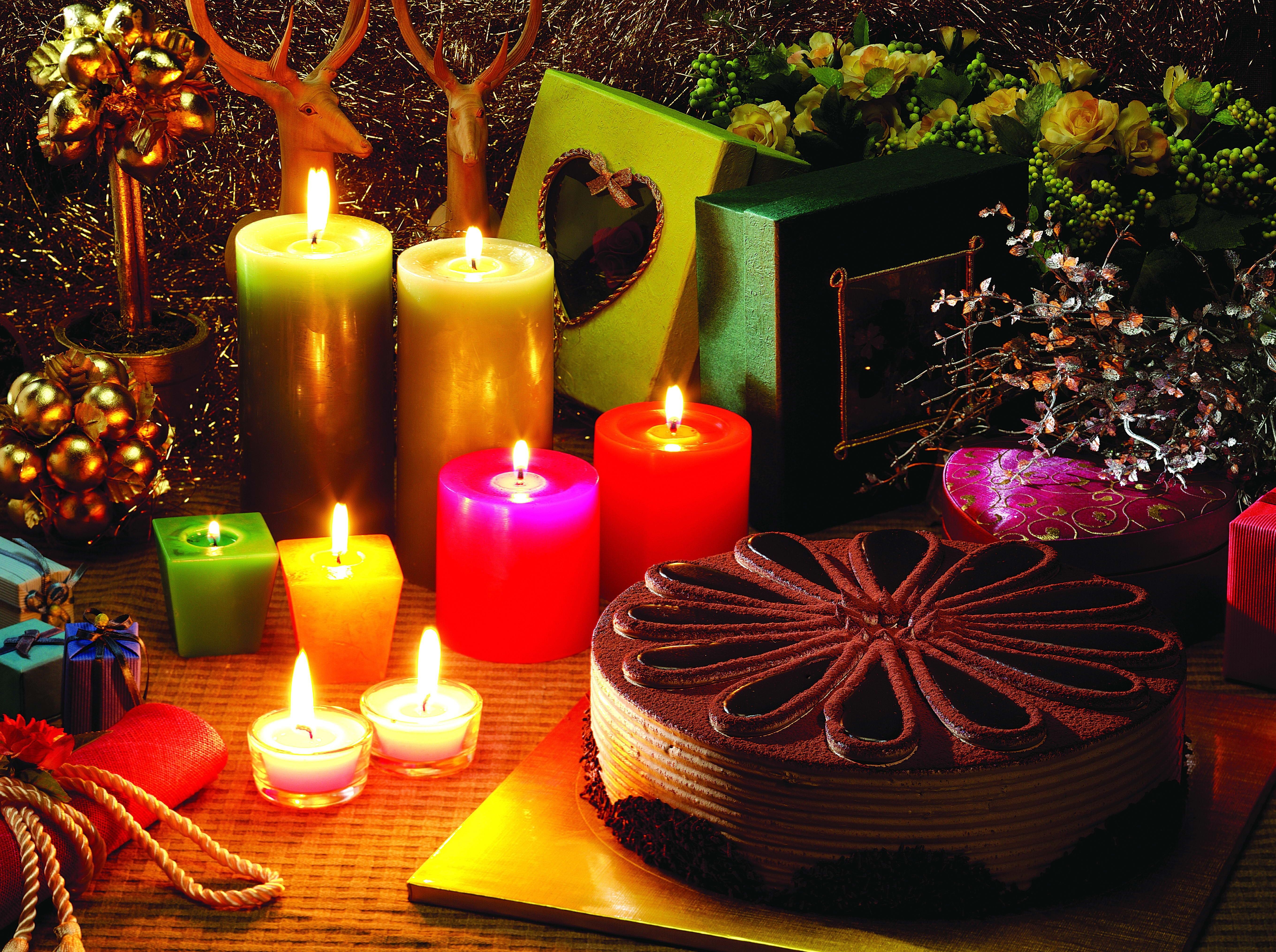 cake, holidays, deers, holiday, presents, gifts, christmas candles, new year's candles cell phone wallpapers