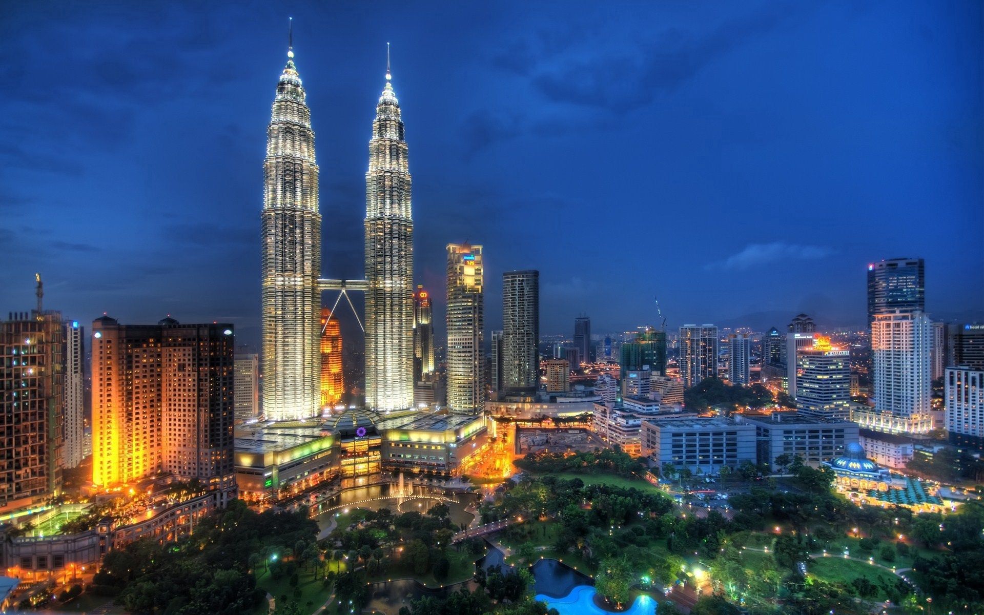 kuala lumpur, city lights, cities, skyscrapers, evening, malaysia