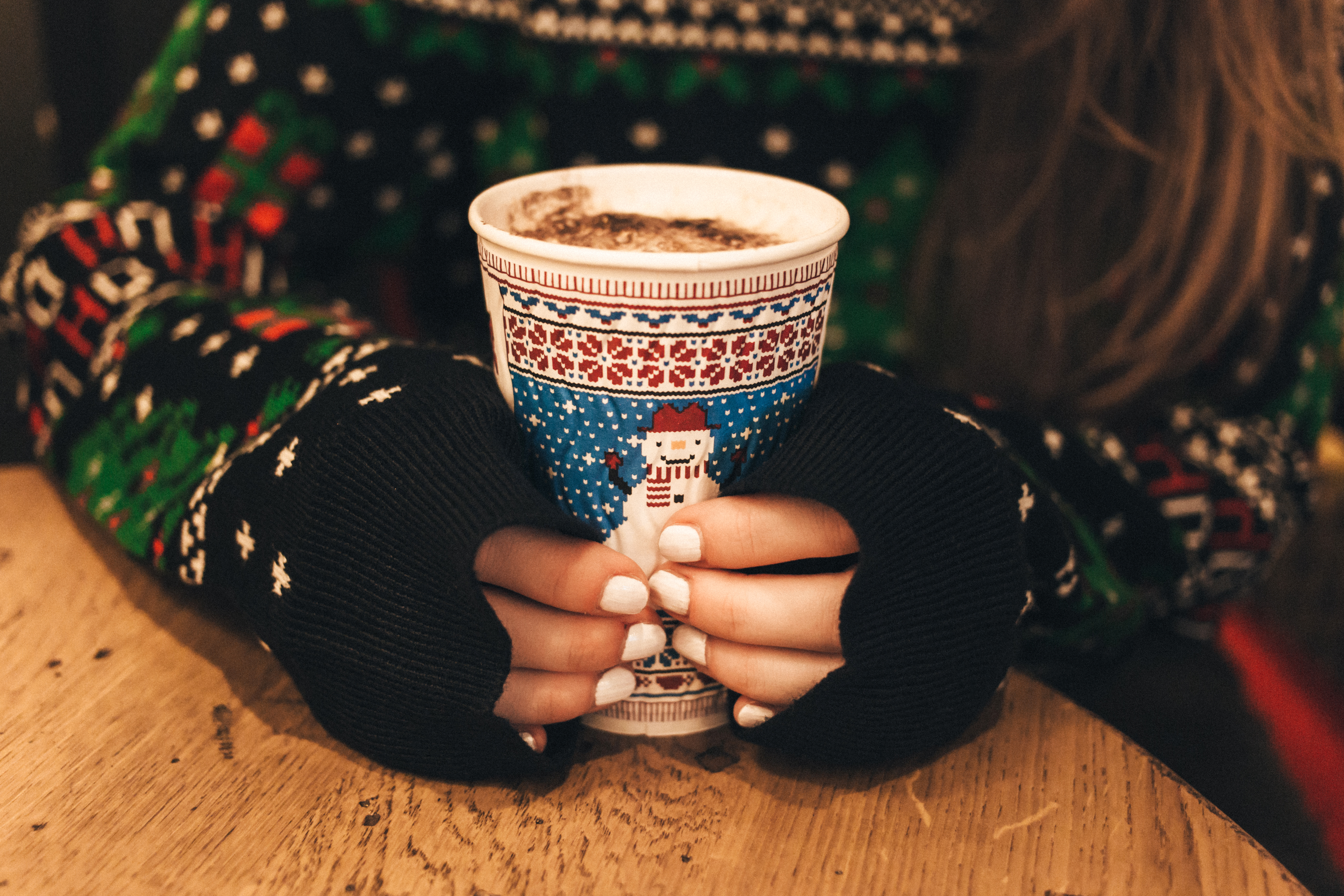 1920x1080 Background coffee, food, christmas, hands, sweater