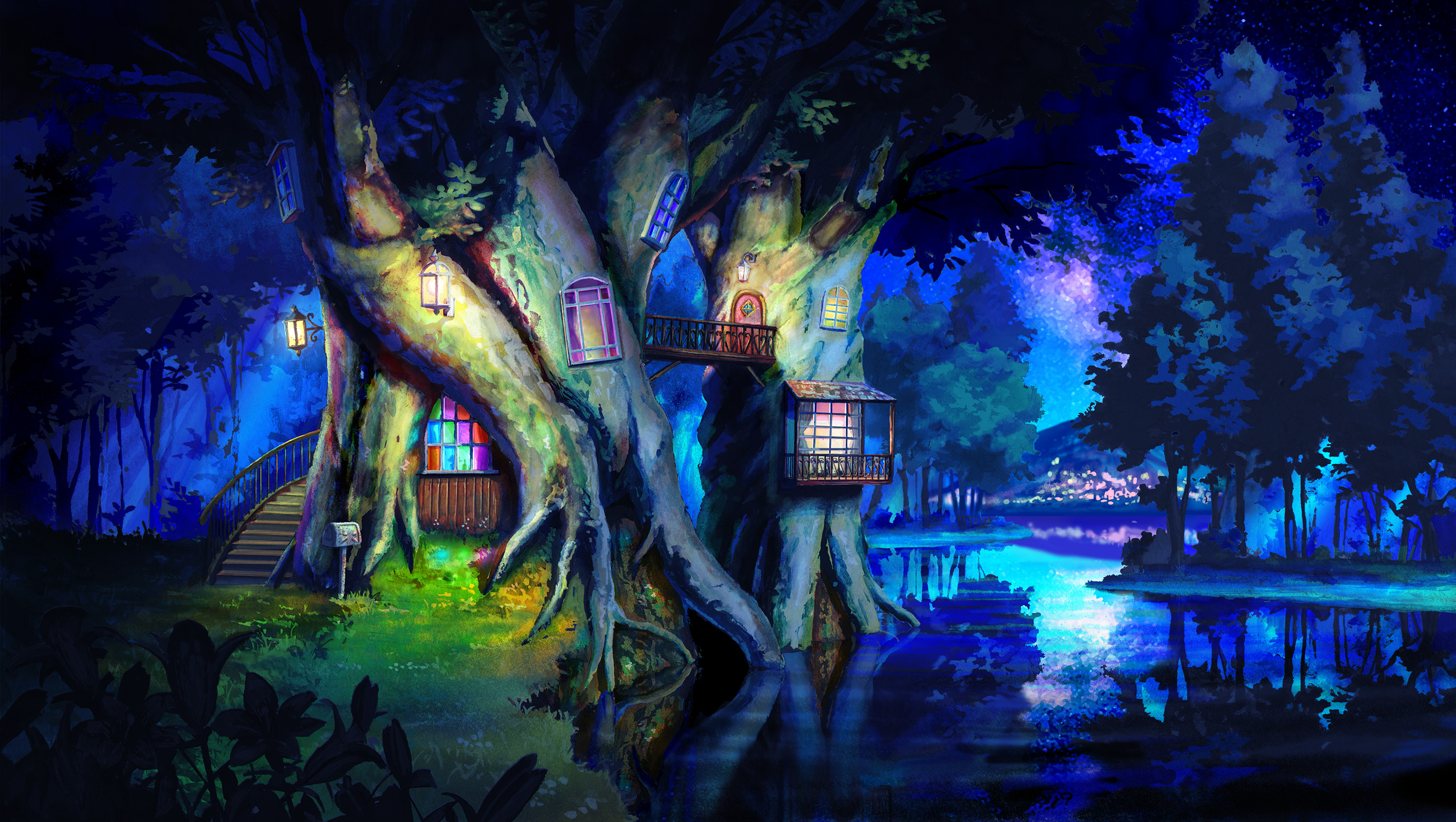 Дом на дереве ночь