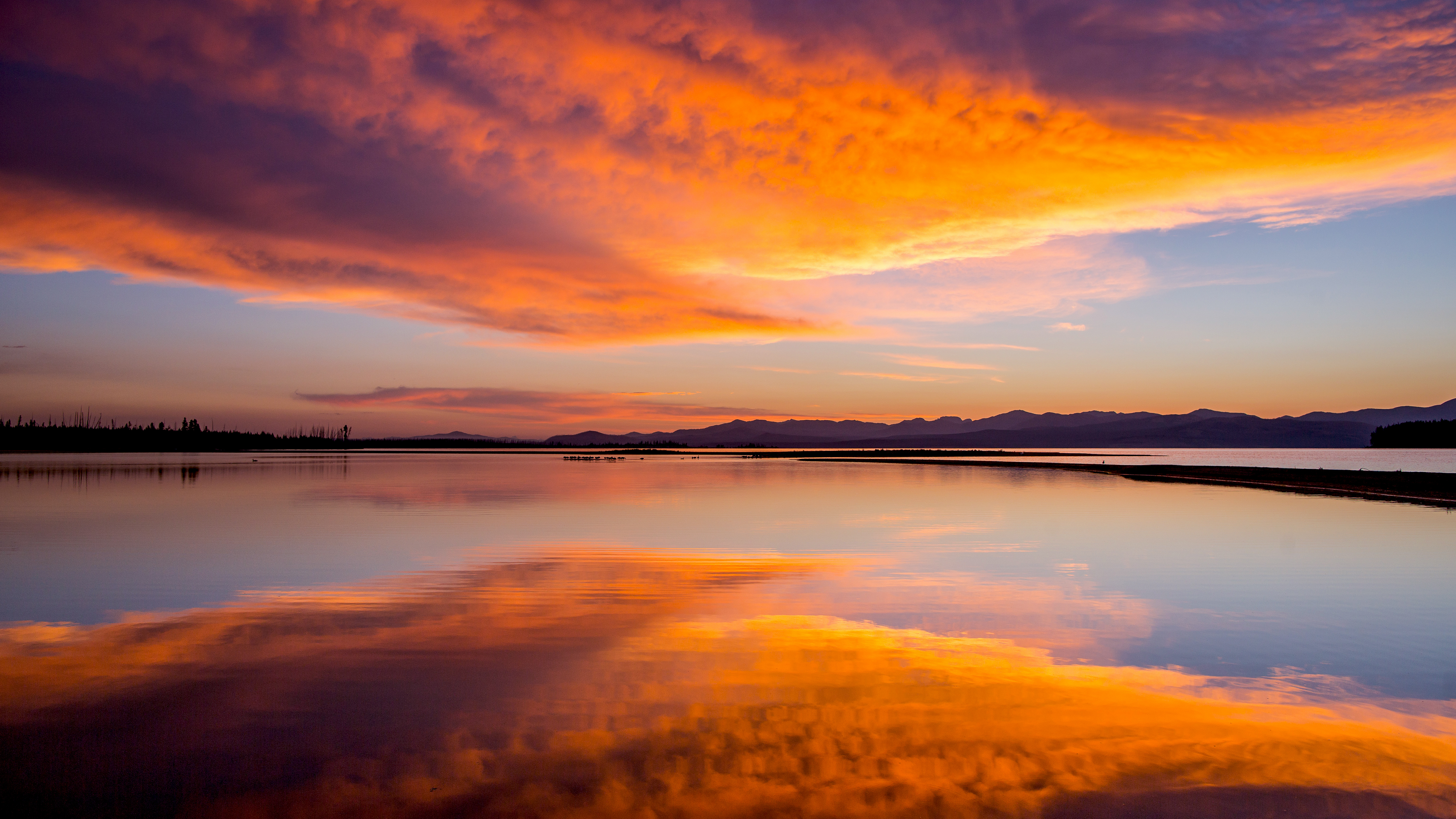 yellowstone national park, sunrise, montana, earth, cloud, horizon, lake, nature, orange (color), reflection, sky, yellowstone, national park HD wallpaper