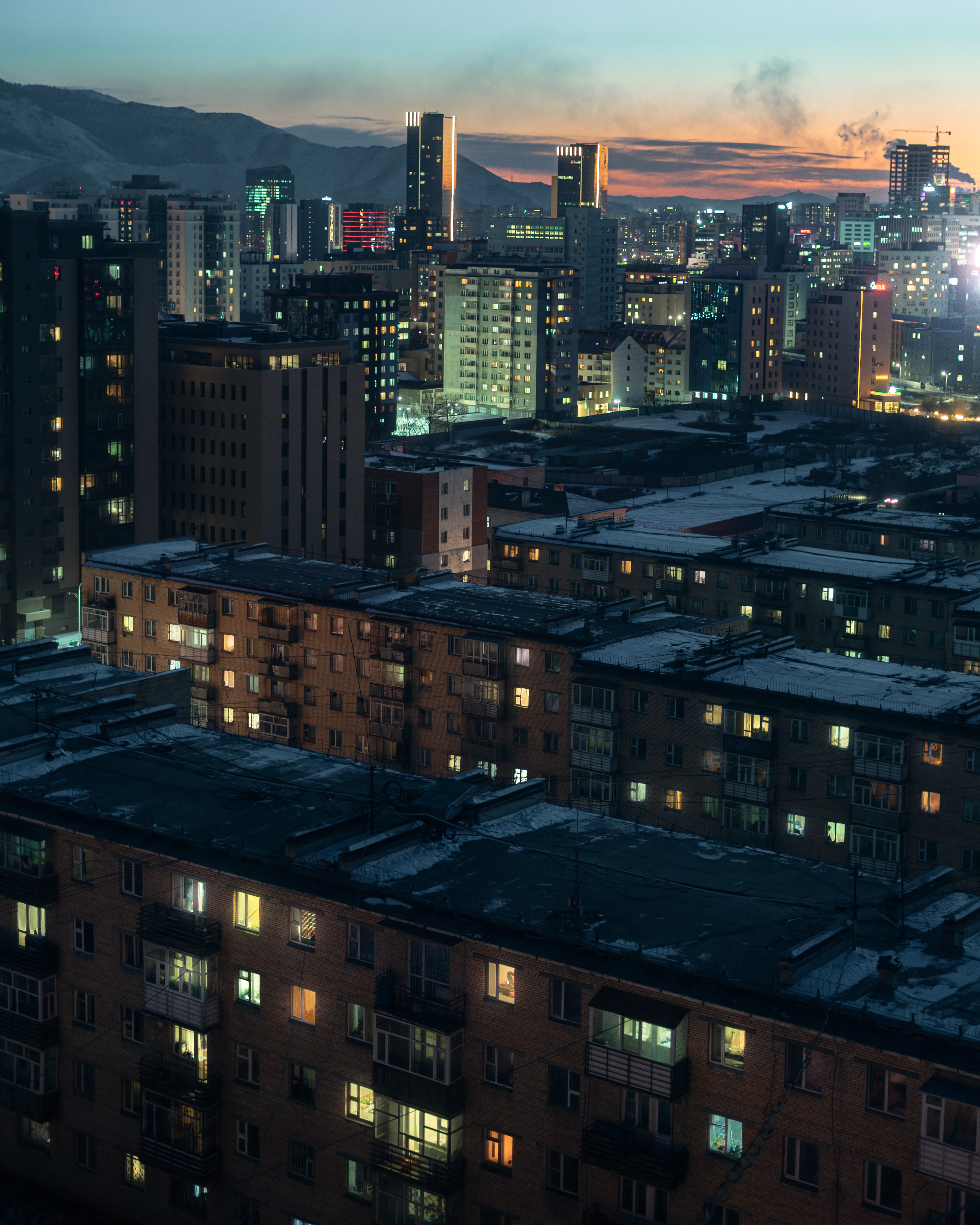 Download mobile wallpaper Building, City, Dusk, Cities, Urban Landscape, Twilight, View From Above, Cityscape for free.