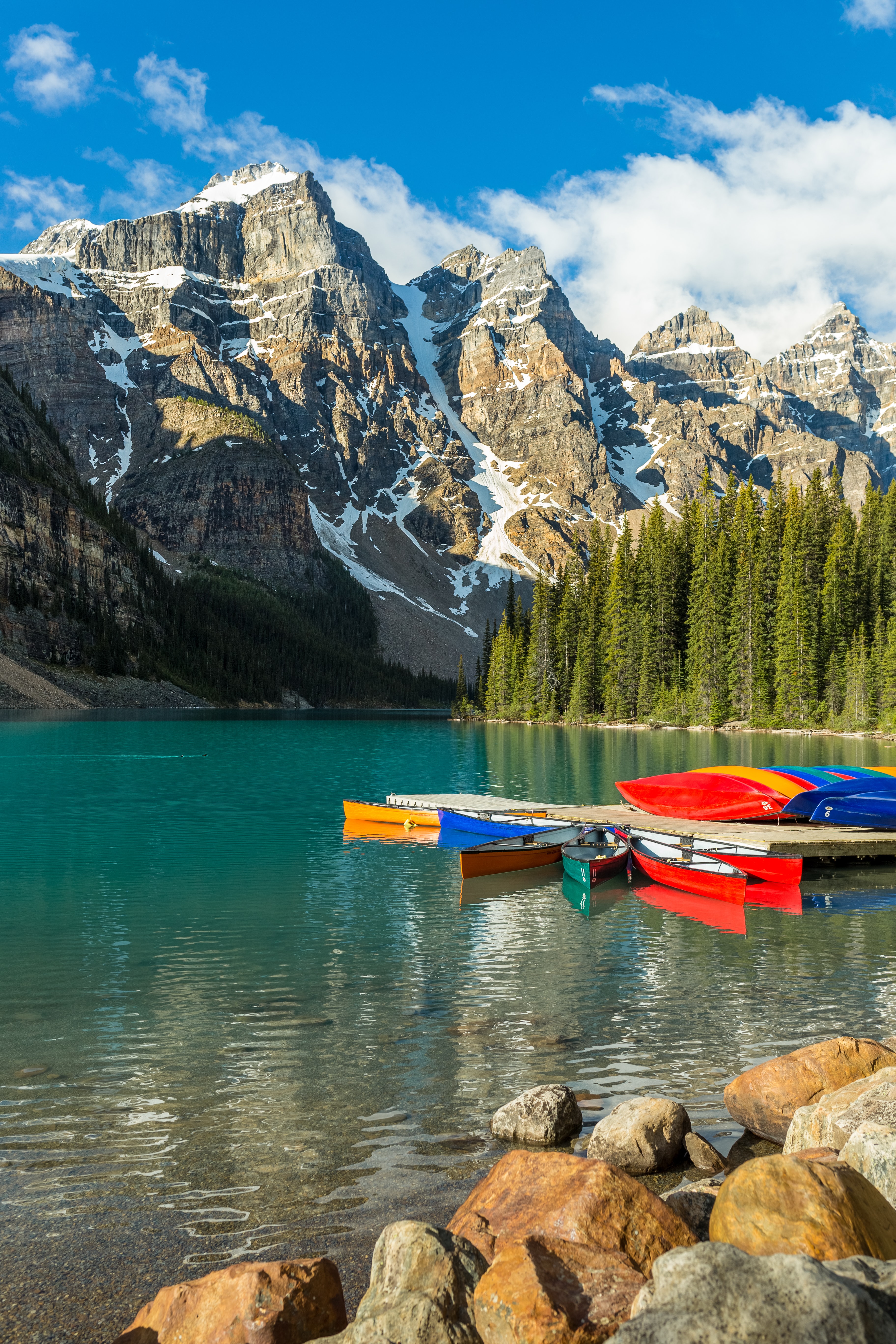 mountains, boats, nature, water, forest High Definition image