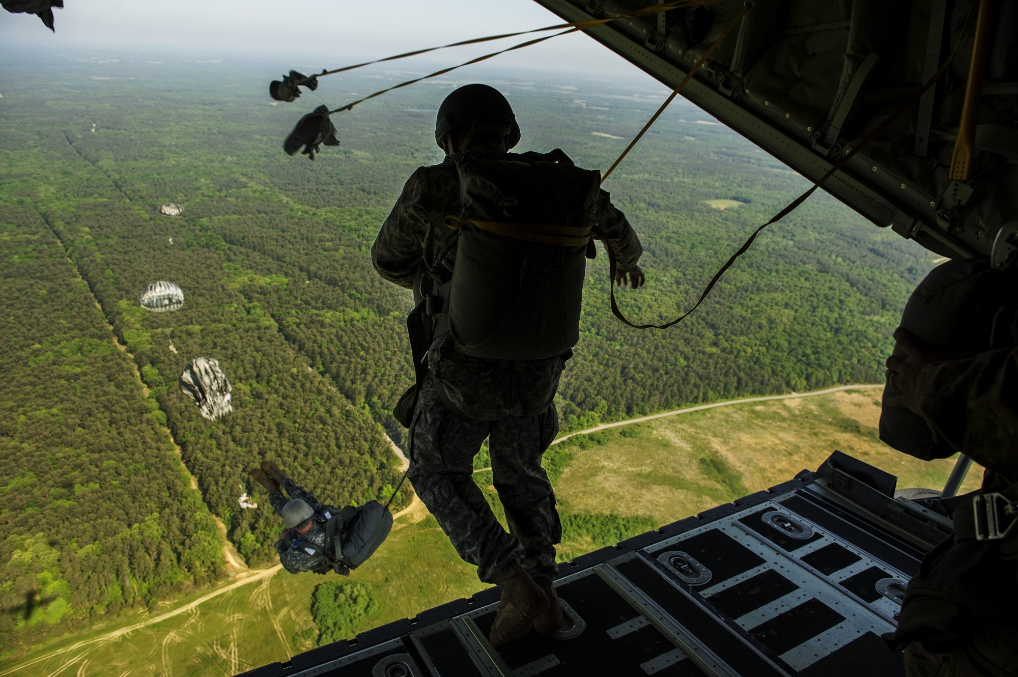 paratrooper, military, air force, aircraft, parachuting, soldier
