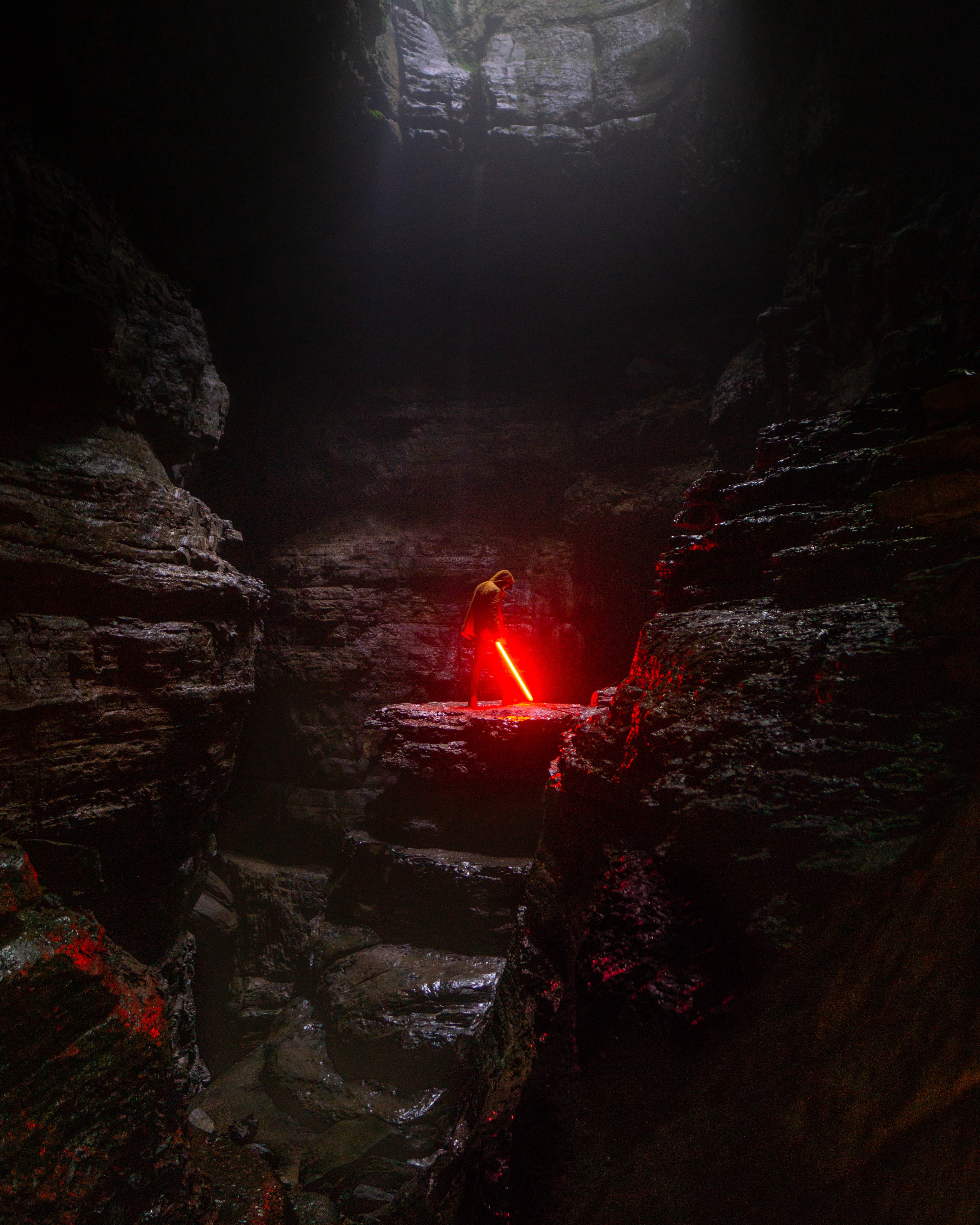cave, nature, shine, laser sword, light, human, person, lightsaber