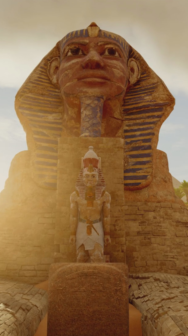 wallpapers video game, assassin's creed origins, statue, sphinx, desert, assassin's creed