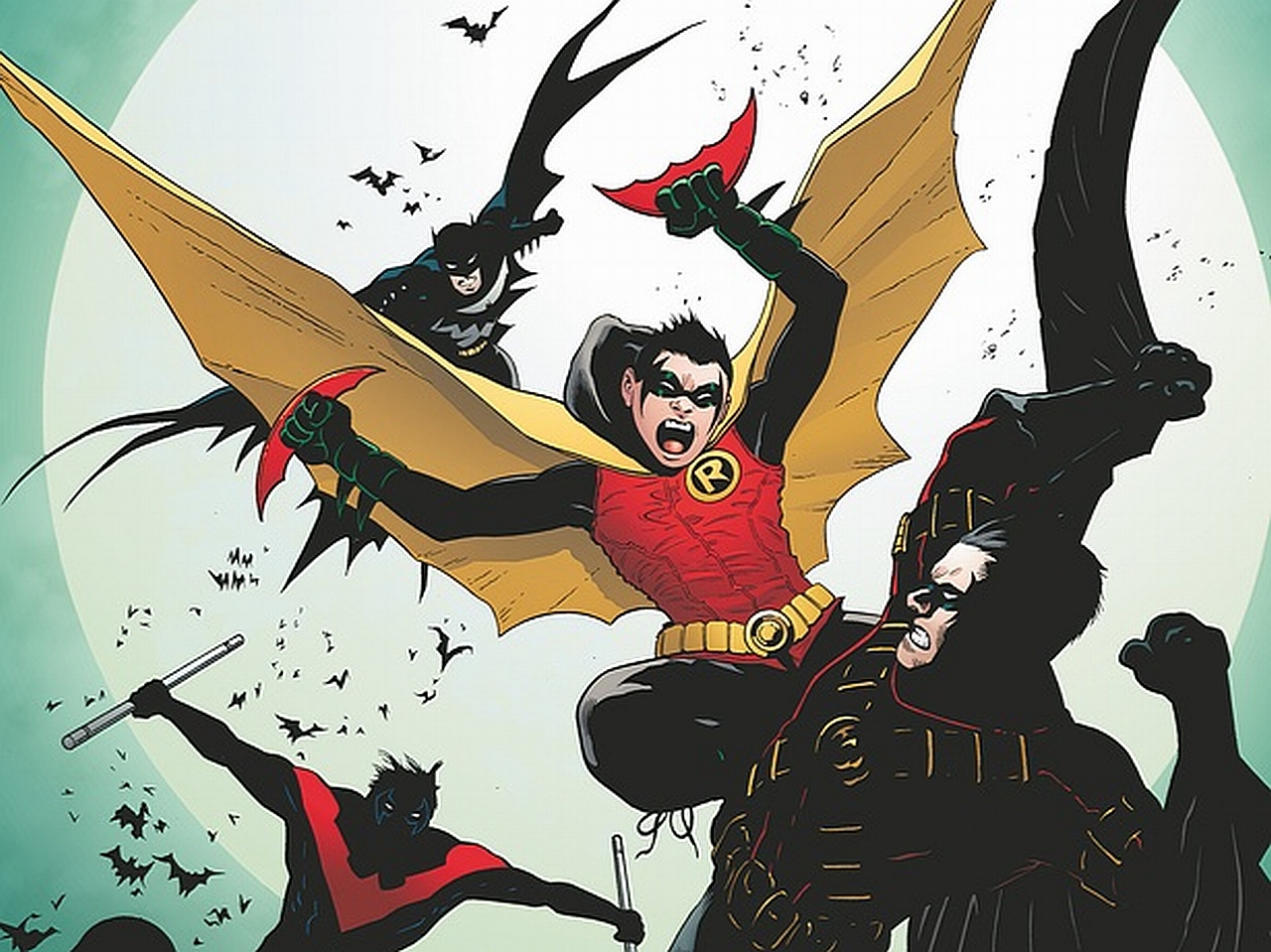 dick grayson, comics, batman & robin, batman, damian wayne, nightwing, robin (dc comics), tim drake 32K