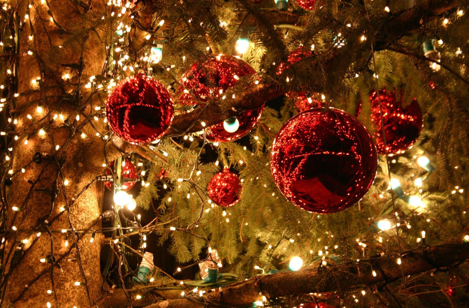 christmas decorations, holidays, branches, needles, christmas tree toys, garland Full HD