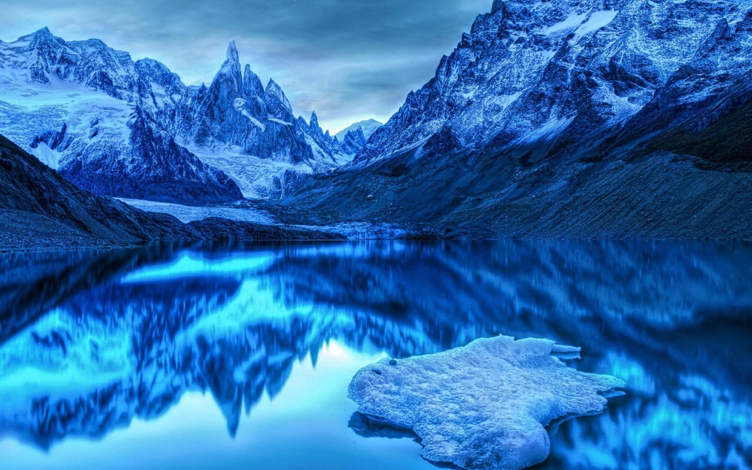 ice, nature, snow, mountains, lake, reflection