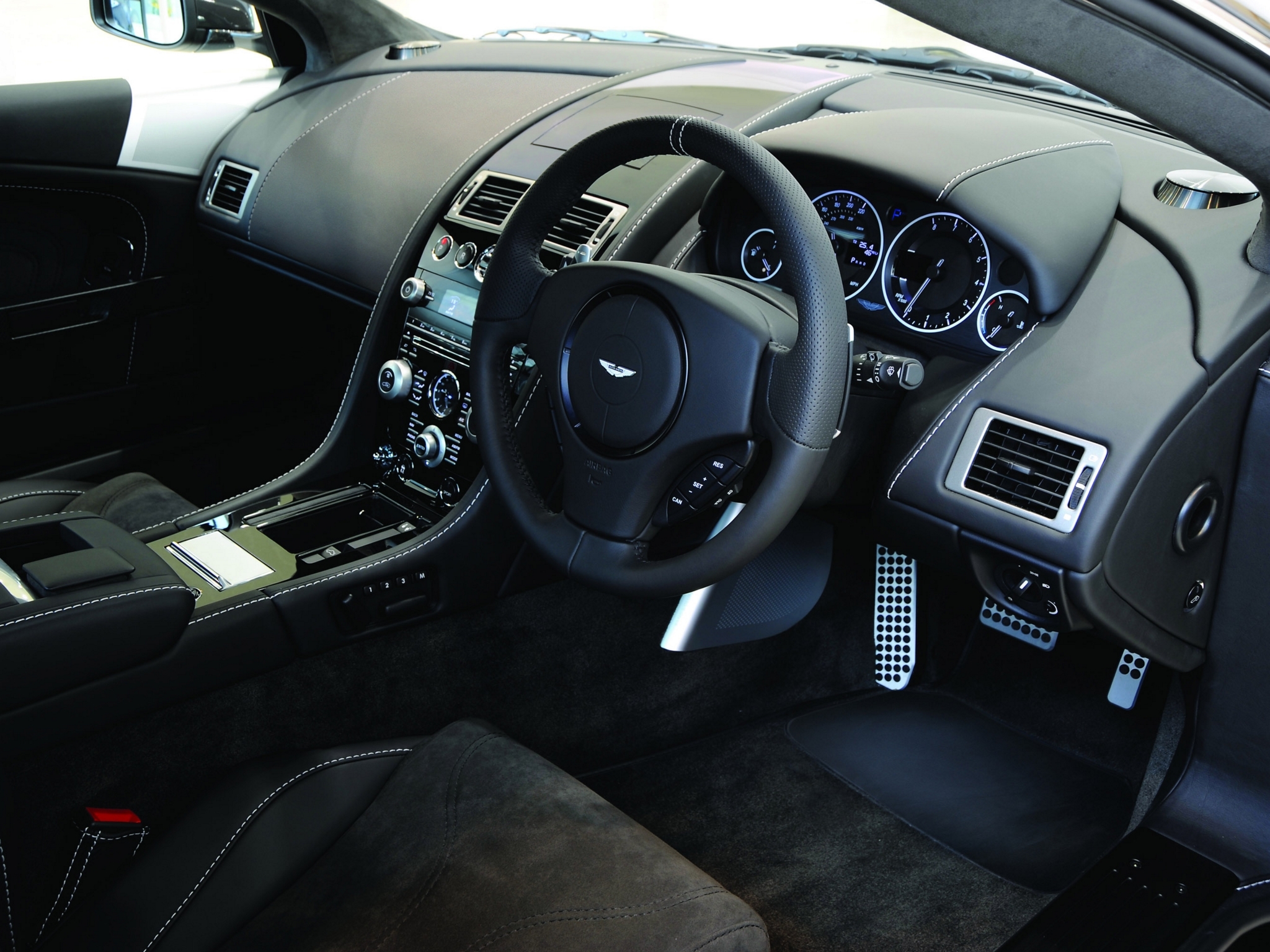 rudder, steering wheel, interior, aston martin, cars, black, dbs, salon, speedometer, 2010 Full HD