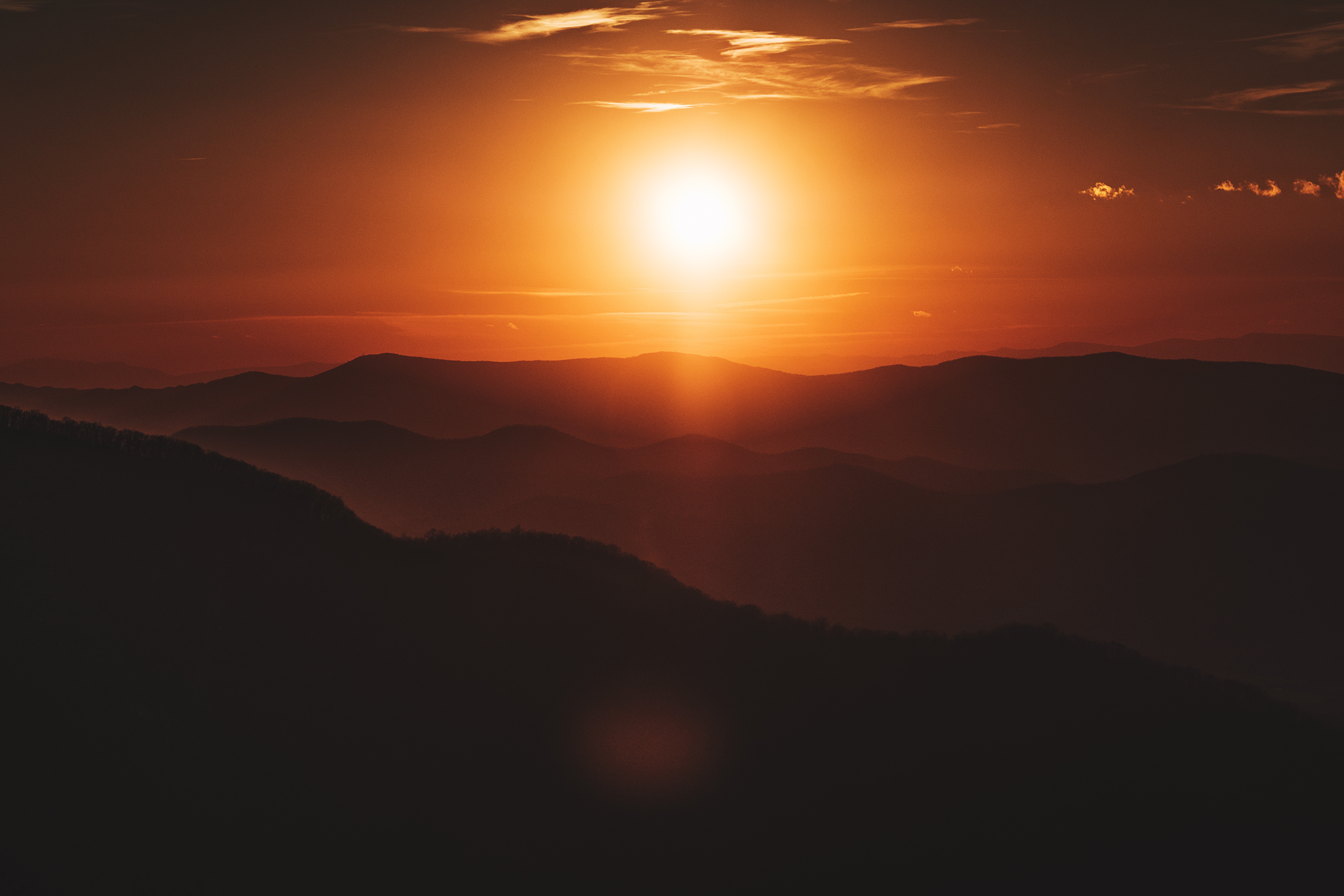 Download mobile wallpaper Sun, Nature, Sky, Hills, Sunset, Dark for free.