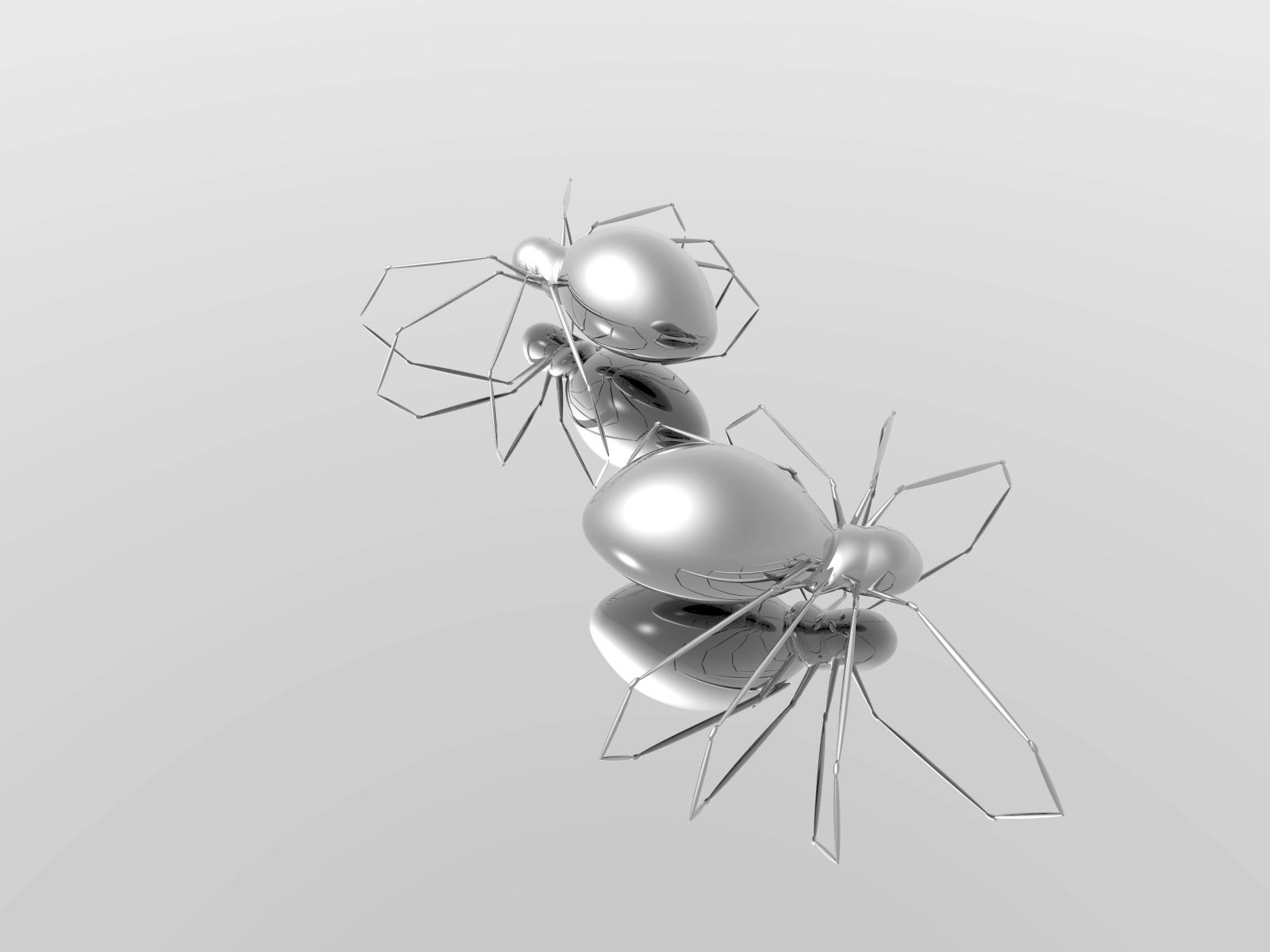 3d, surface, spiders, reflection, form, silver