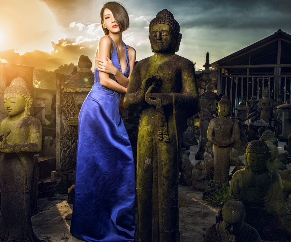 1259042 下載圖片 女性, 亚洲, 雕像, 佛, 佛陀, 模型, 模特, 蓝色连衣裙, 黑发, 深色头发 - 免費壁紙和屏保