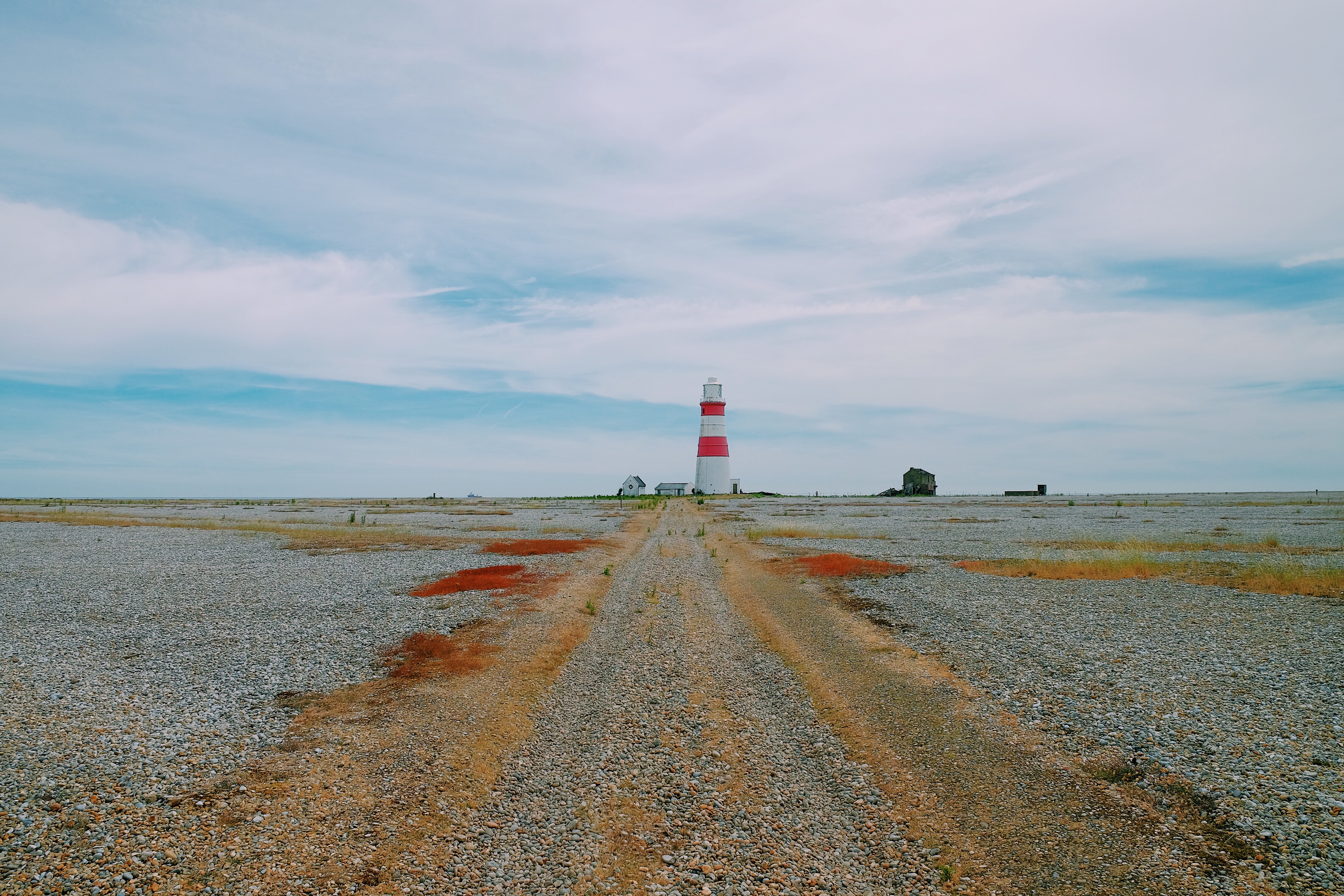 Download mobile wallpaper Orford Ness, Path, Trail, Nature, Lighthouse, Pebble for free.