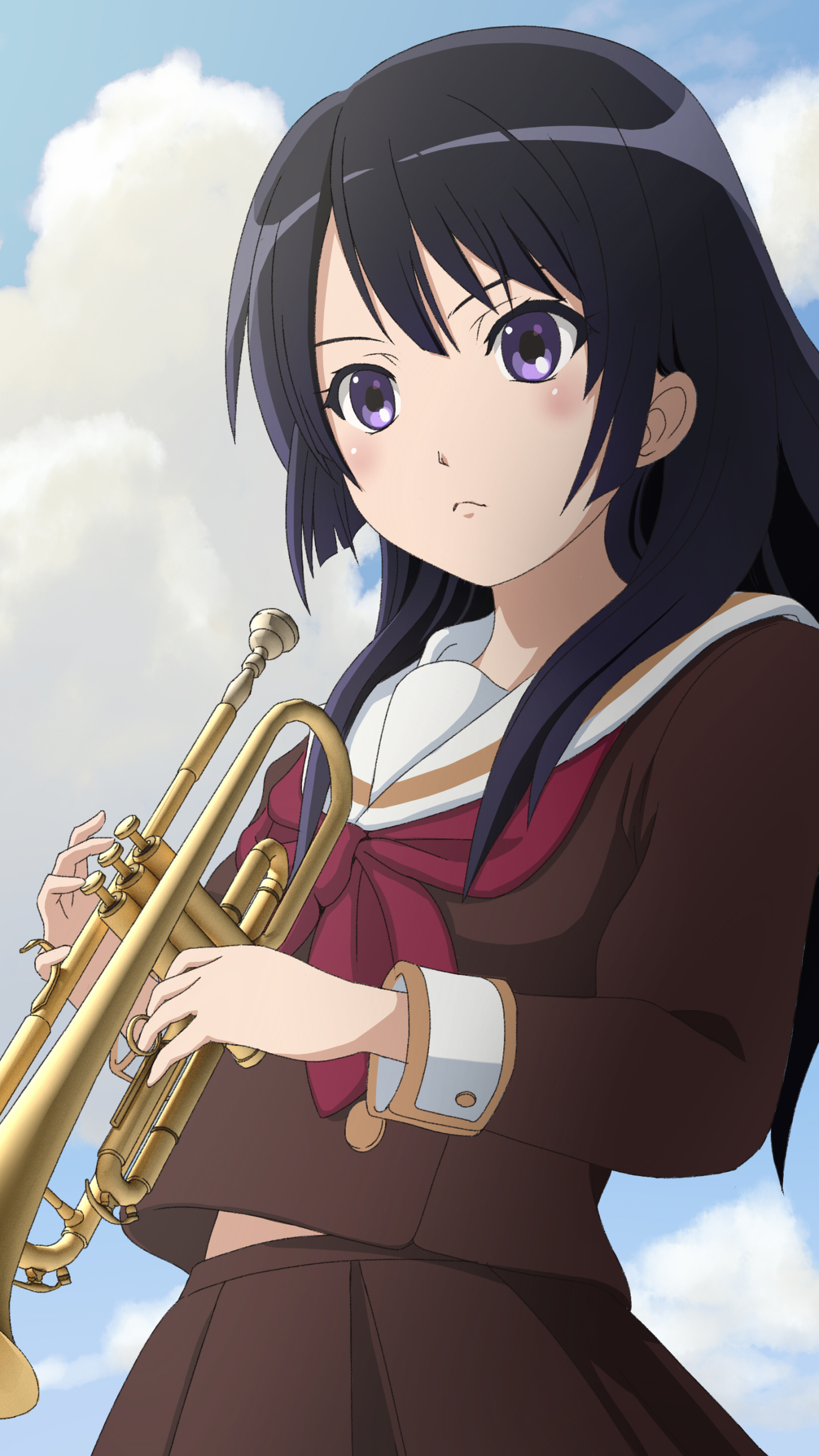 anime, sound! euphonium, purple eyes, trumpet, reina kousaka mobile wallpaper