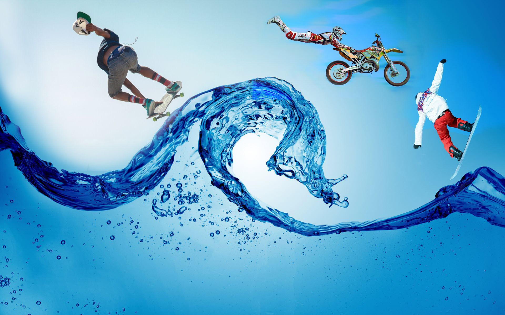 sports, artistic, motocross, skateboard, snowboard, water