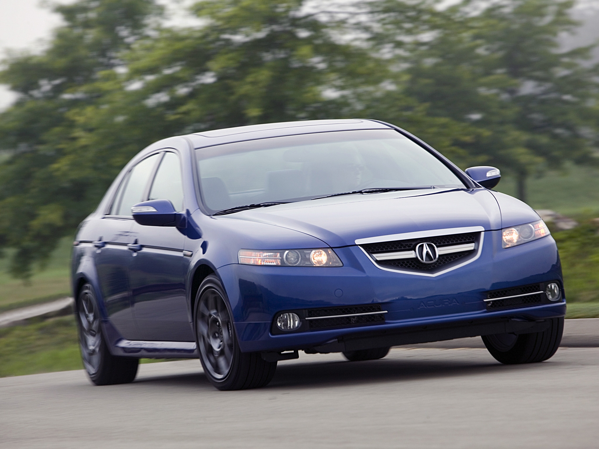 Cool Wallpapers auto, trees, grass, acura, cars, blue, asphalt, front view, speed, style, akura, tl, 2007