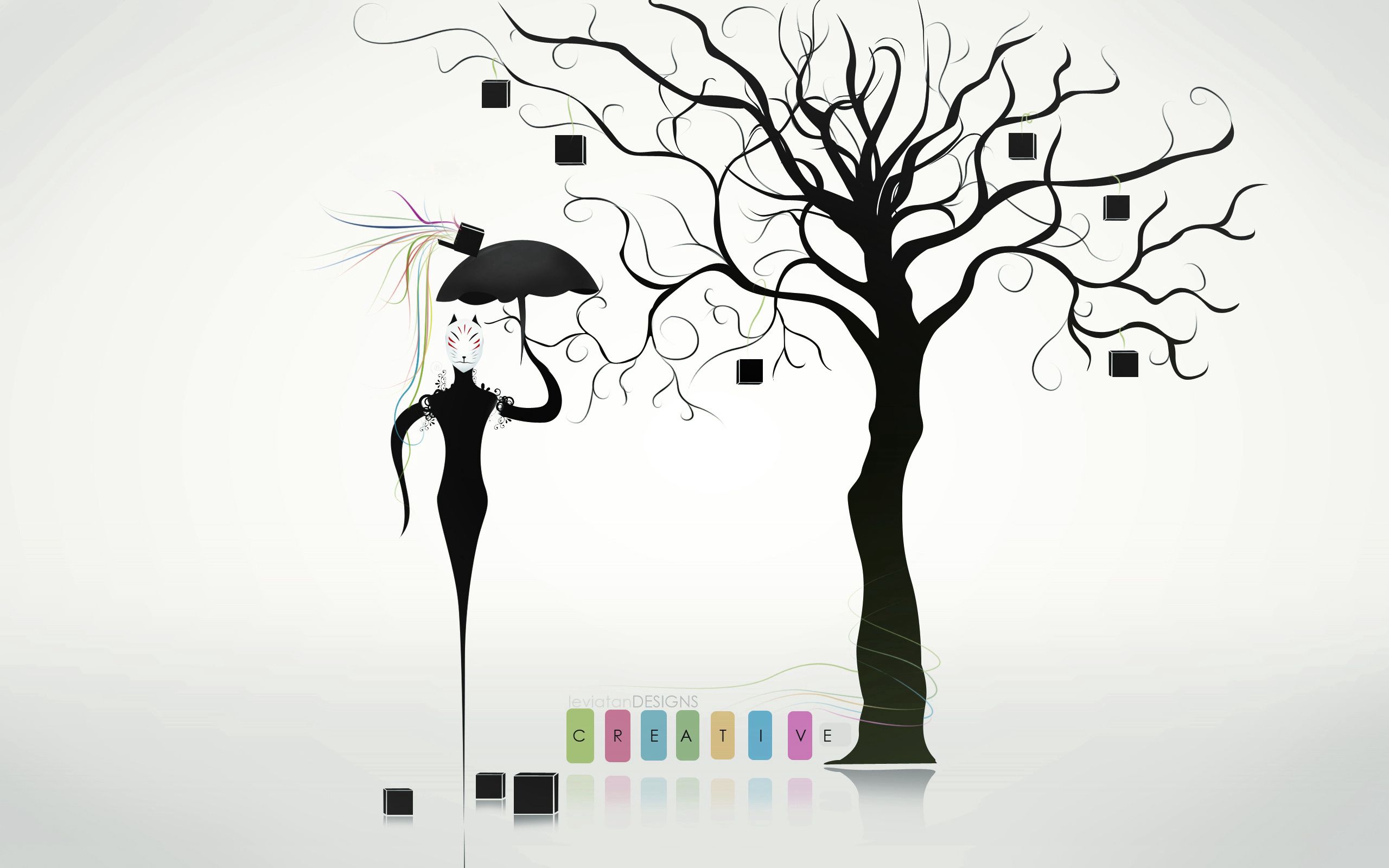Lock Screen PC Wallpaper creative, miscellaneous, miscellanea, wood, tree, mask, umbrella