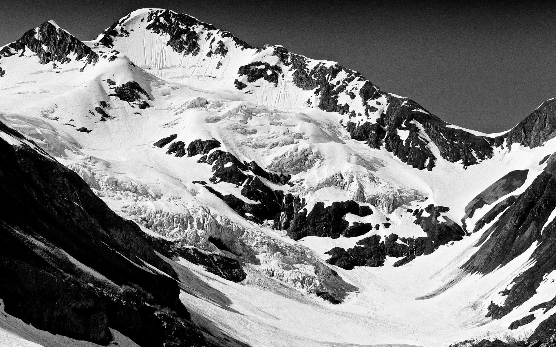 Download mobile wallpaper Tops, Vertex, Chb, Bw, Mountains, Snow, Nature for free.
