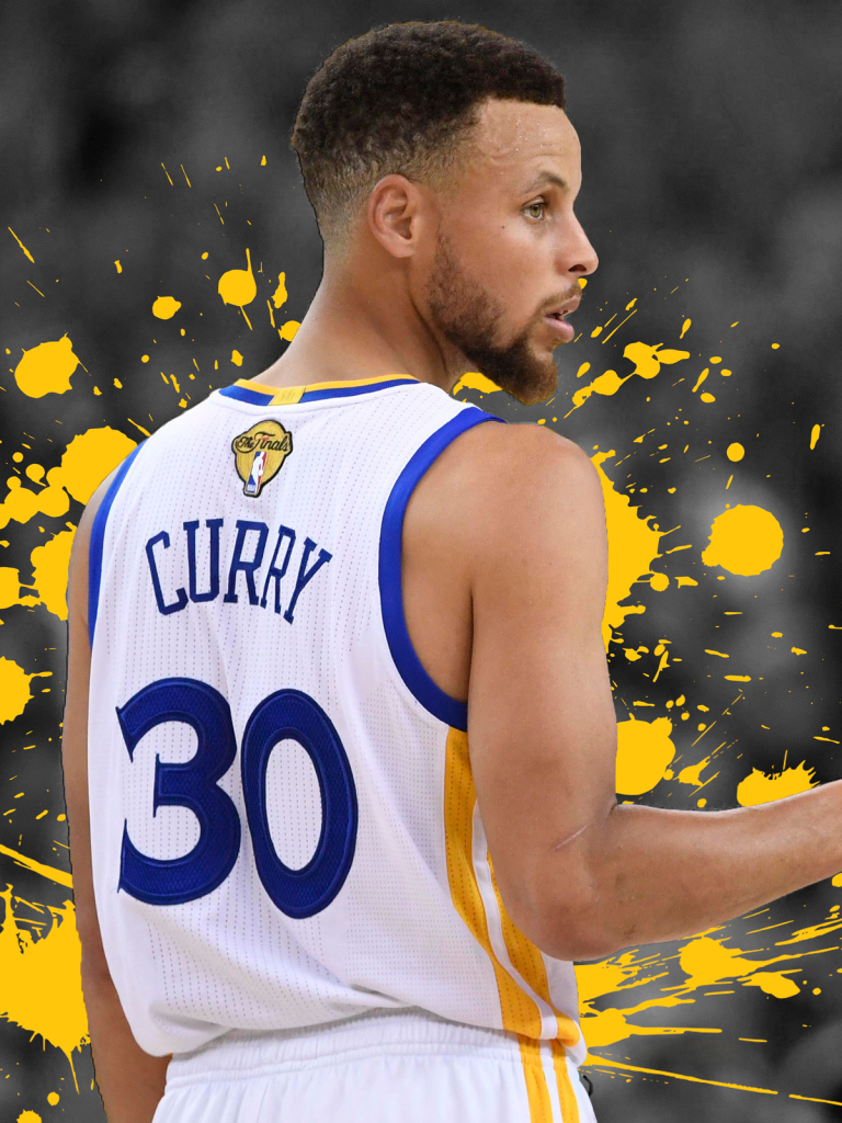 Download Steph Curry Wearing Black Golden State Jersey Wallpaper