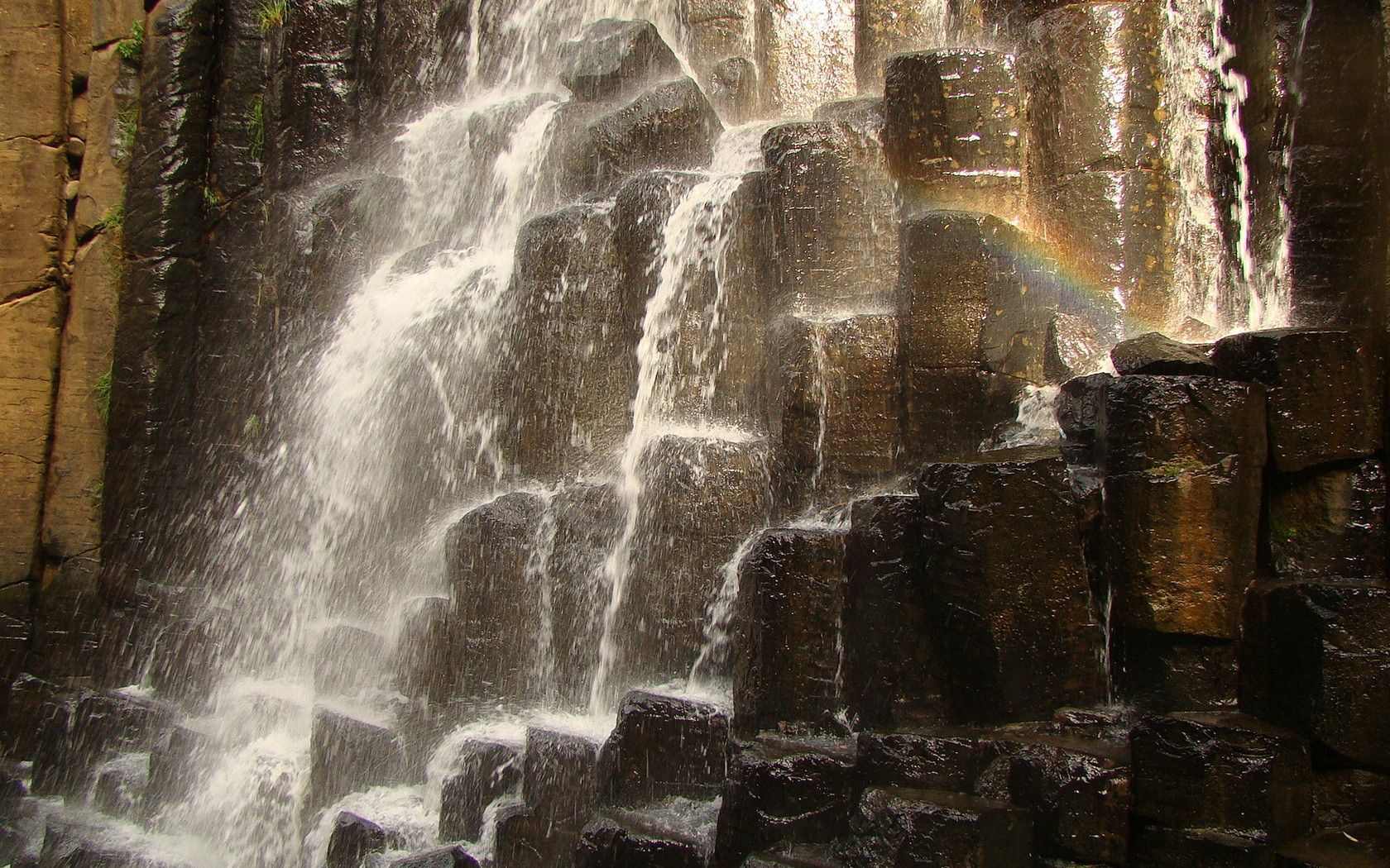 nature, stones, rainbow, rocks, waterfall, spray, gurgling, murmur, noise 4K, Ultra HD
