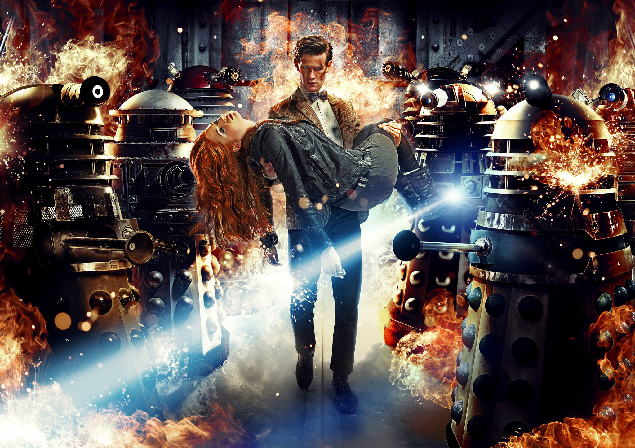 tv show, doctor who, dalek, explosion, fire, robot 2160p