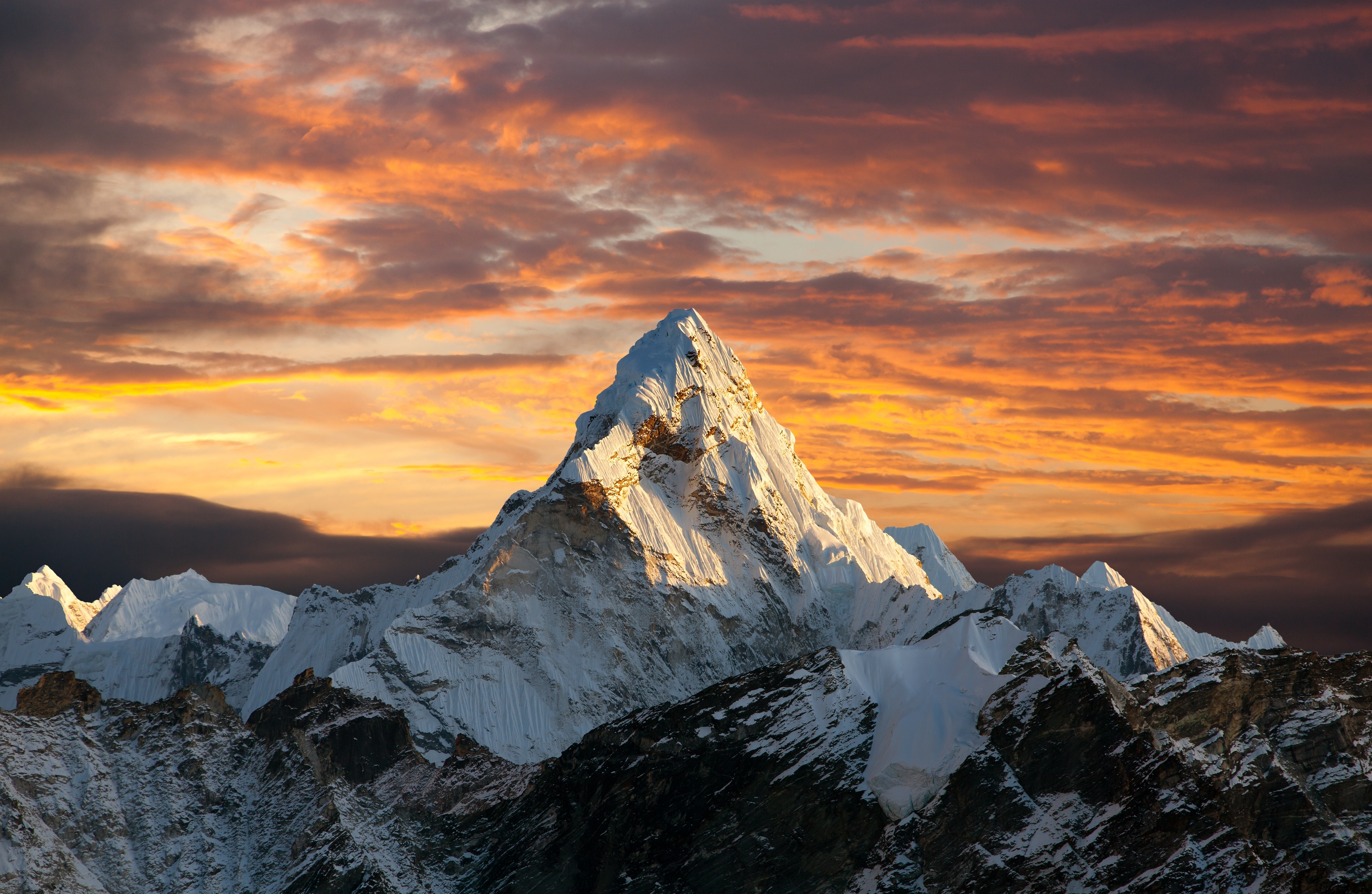 himalayas, mountains, nature, sunset, earth, peak, mountain