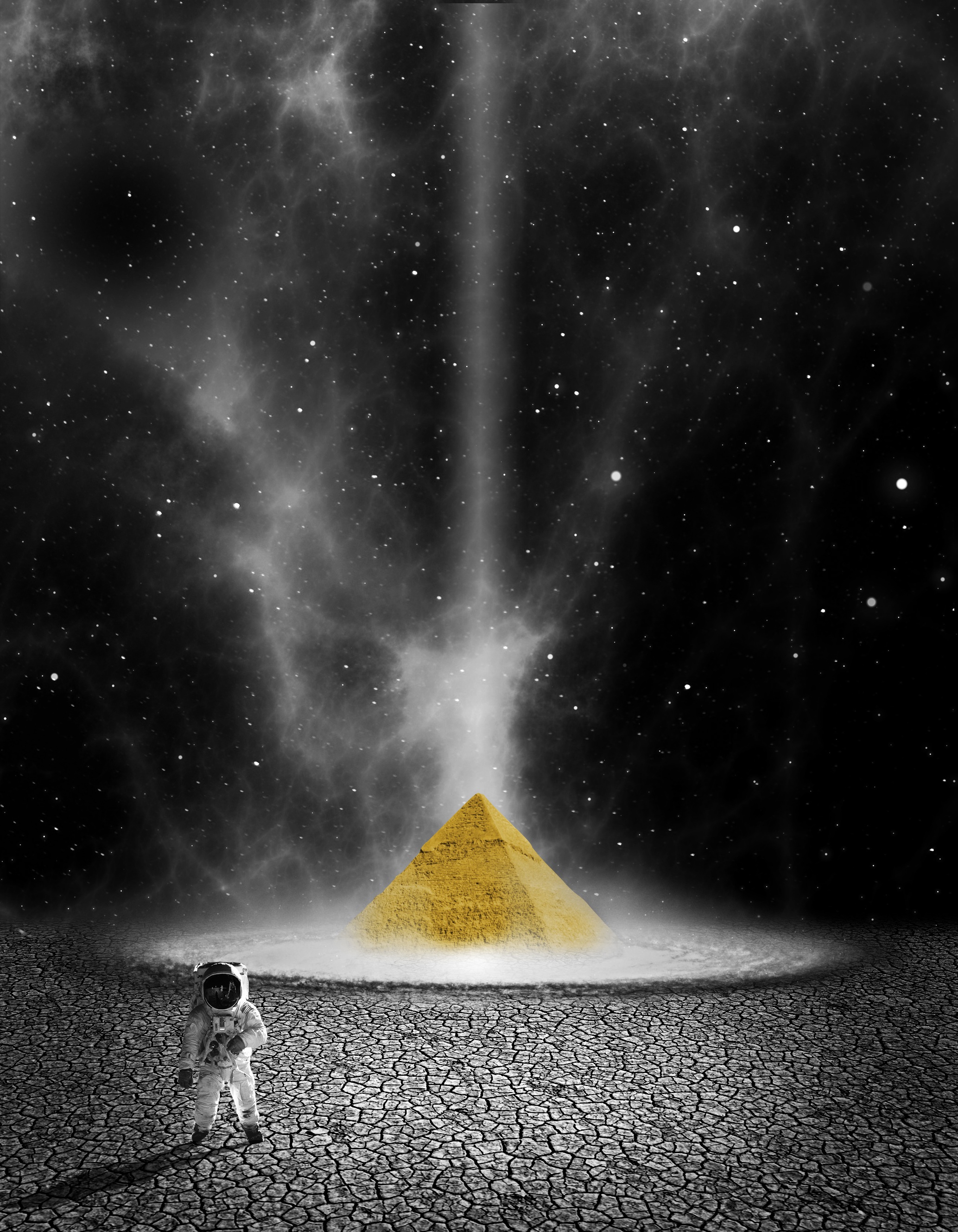Download mobile wallpaper Pyramid, Photoshop, Planet, Universe, Astronaut for free.