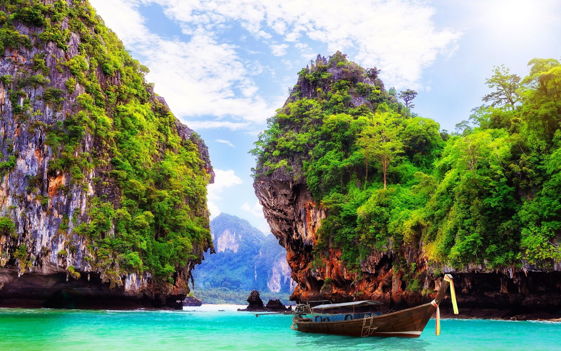 Download mobile wallpaper Nature, Ocean, Cliff, Tropical, Canoe, Photography, Thailand for free.