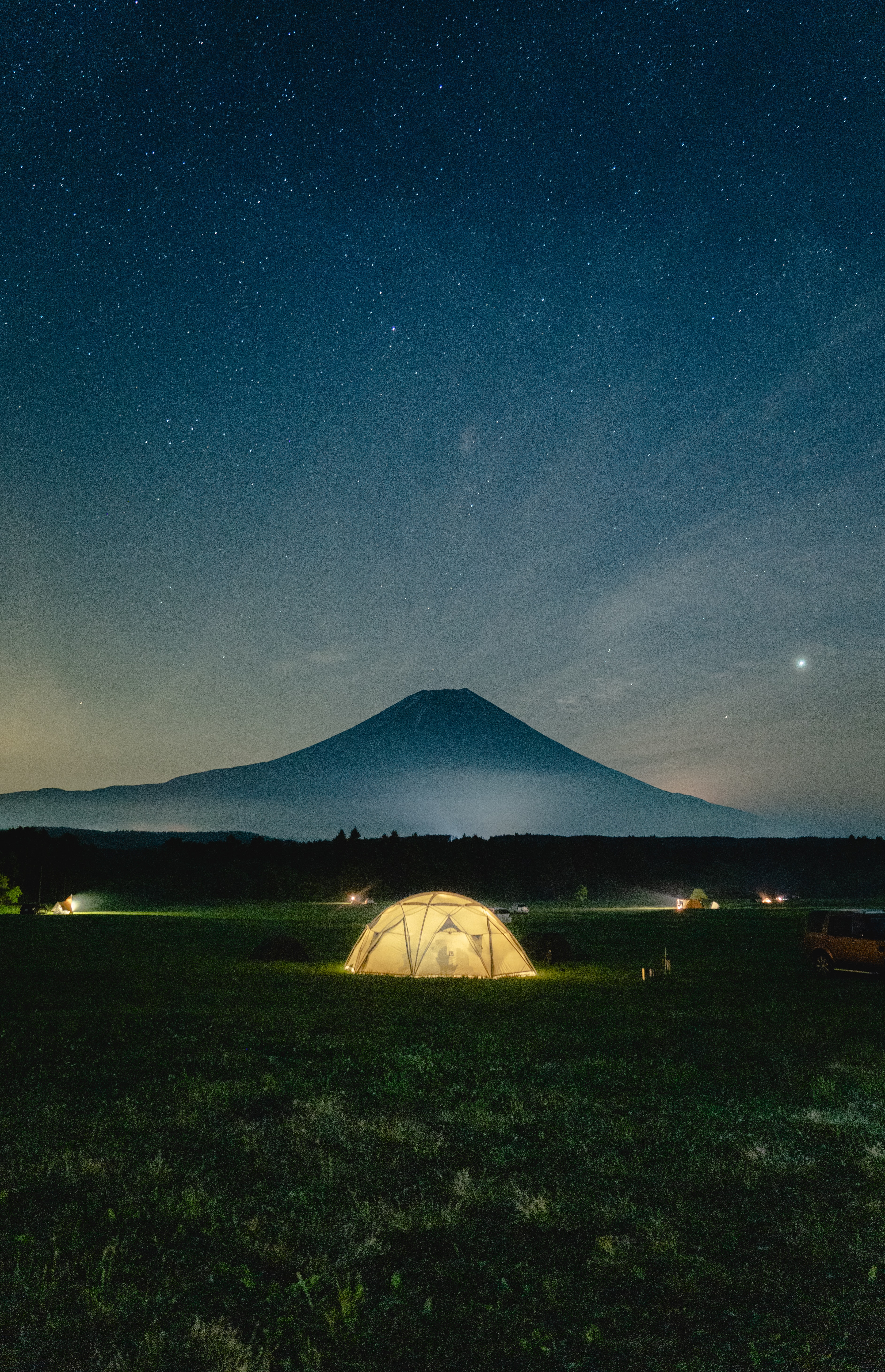 camping, tent, night, mountains, dark, glow, campsite 2160p