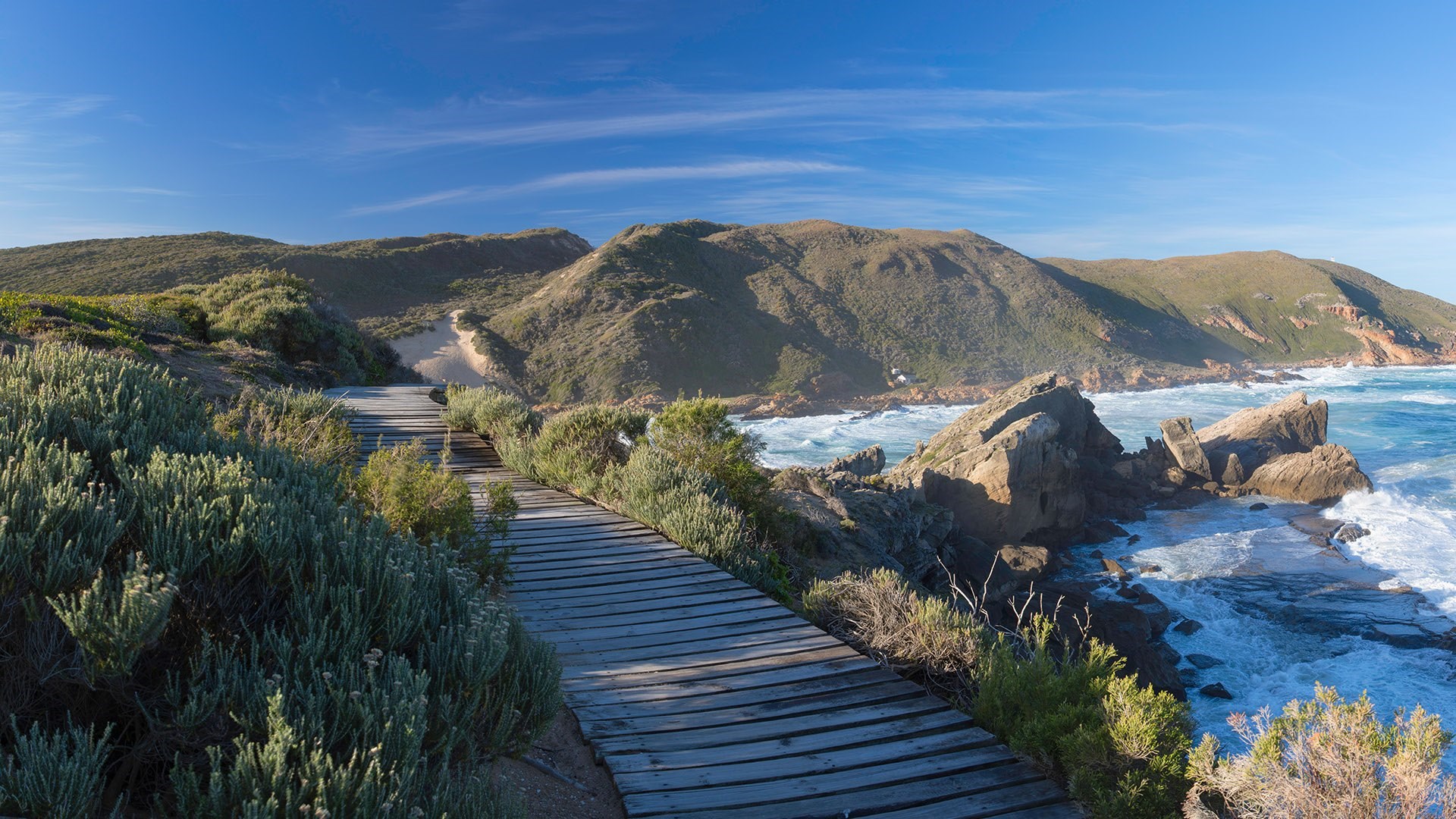 Full HD man made, boardwalk, mountain, path, robberg nature reserve, south africa
