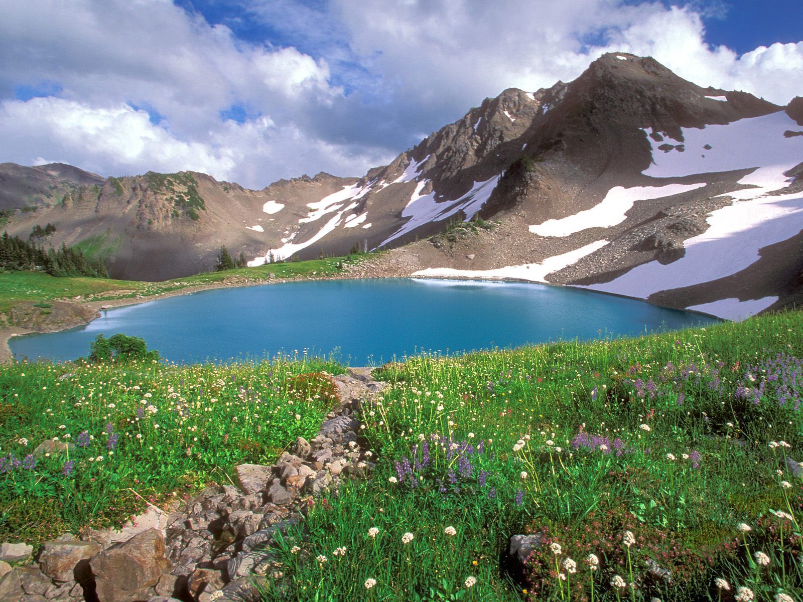 greens, alps, nature, stones, mountains, lake, national park, blue water for android