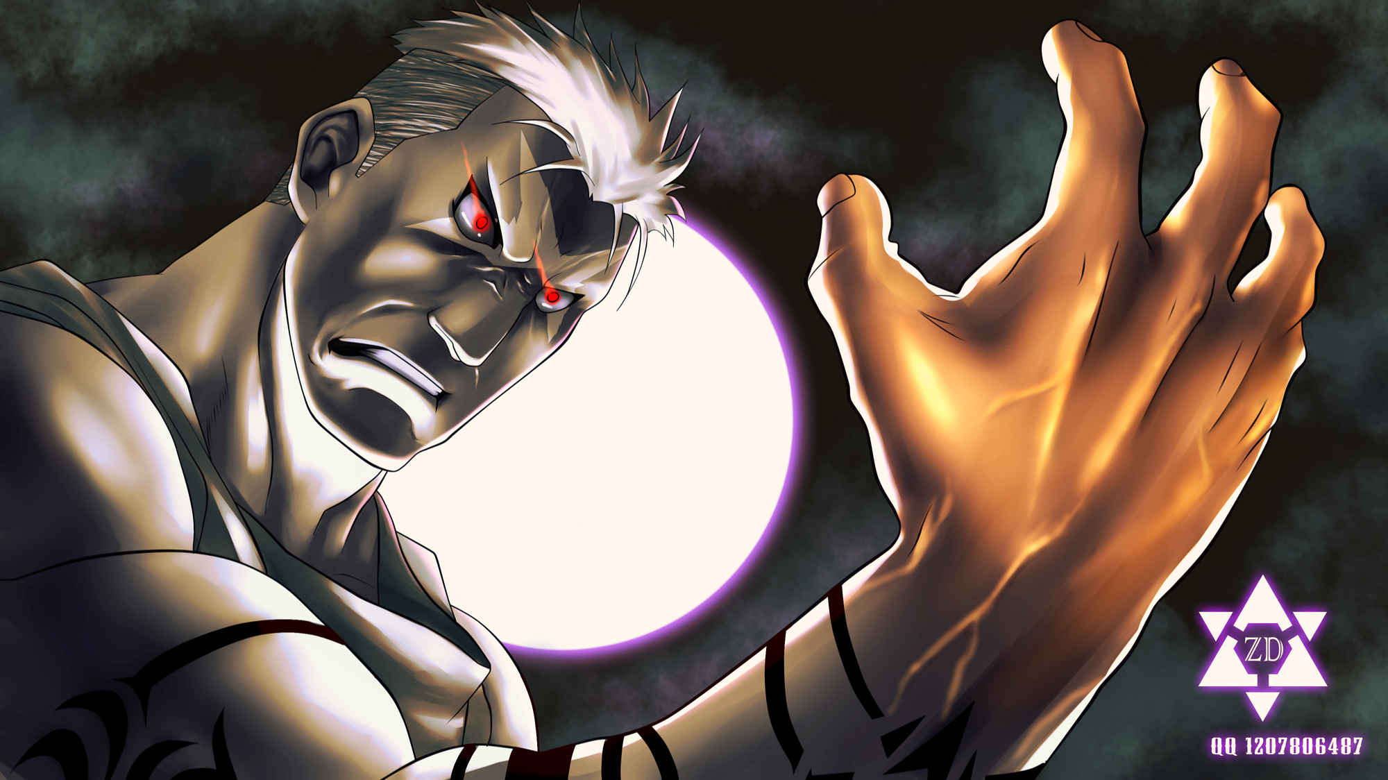 anime, fullmetal alchemist, angry, hand, red eyes, scar (fullmetal alchemist), white hair download HD wallpaper