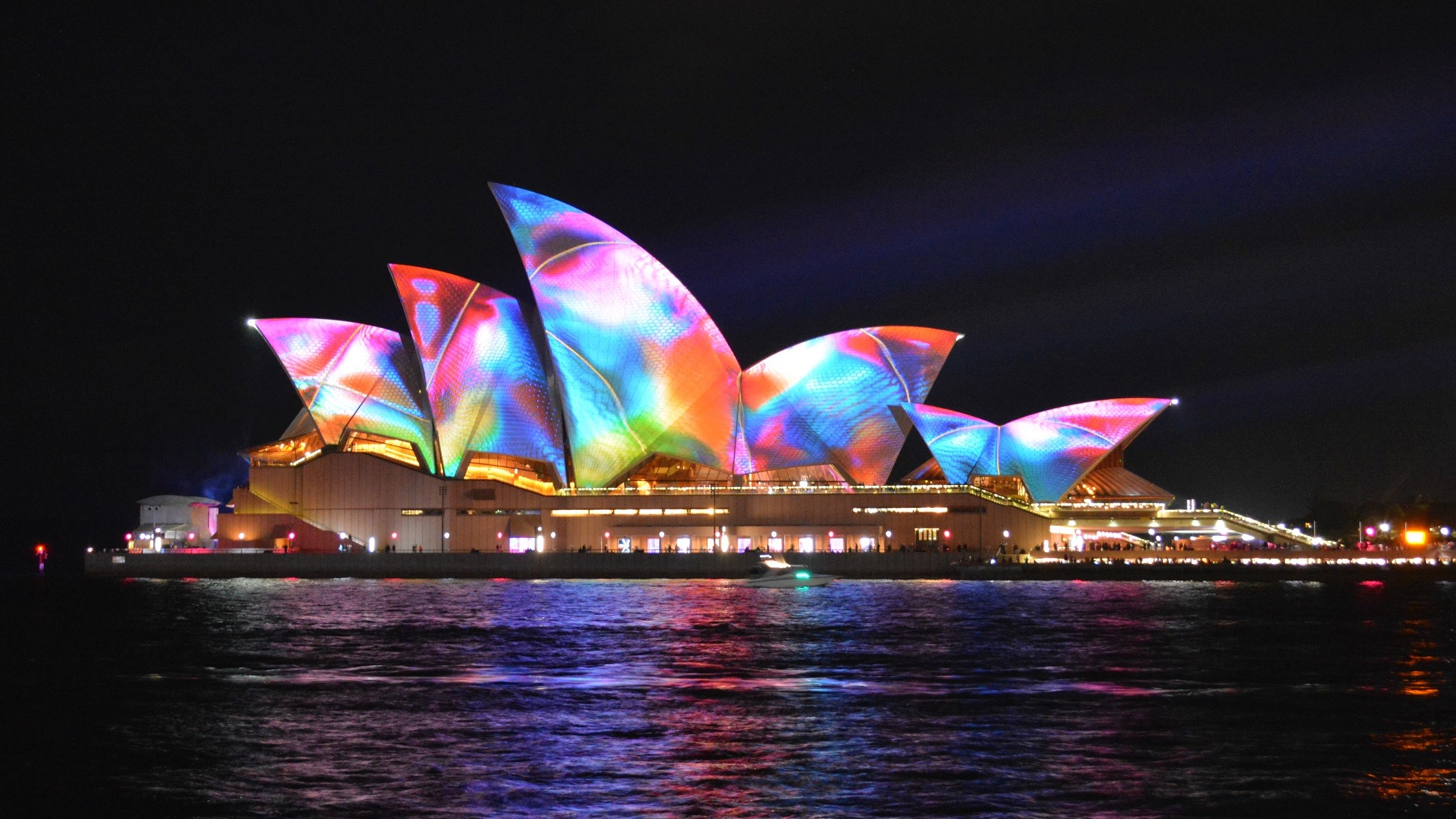 man made, sydney opera house, architecture, australia, colorful, colors, light, night, sydney Full HD