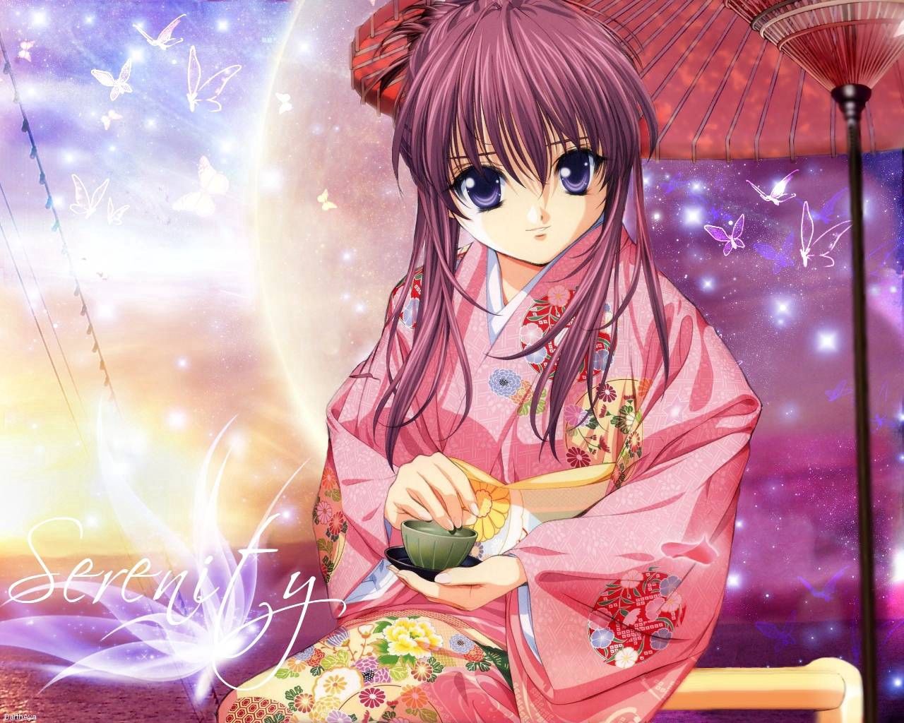 Handy-Wallpaper Lächeln, Kimono, Mädchen, Anime kostenlos herunterladen.