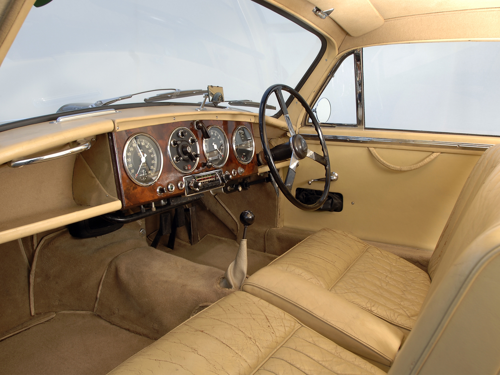 cars, salon, interior, aston martin, retro, steering wheel, rudder, speedometer, beige, 1950 HD wallpaper