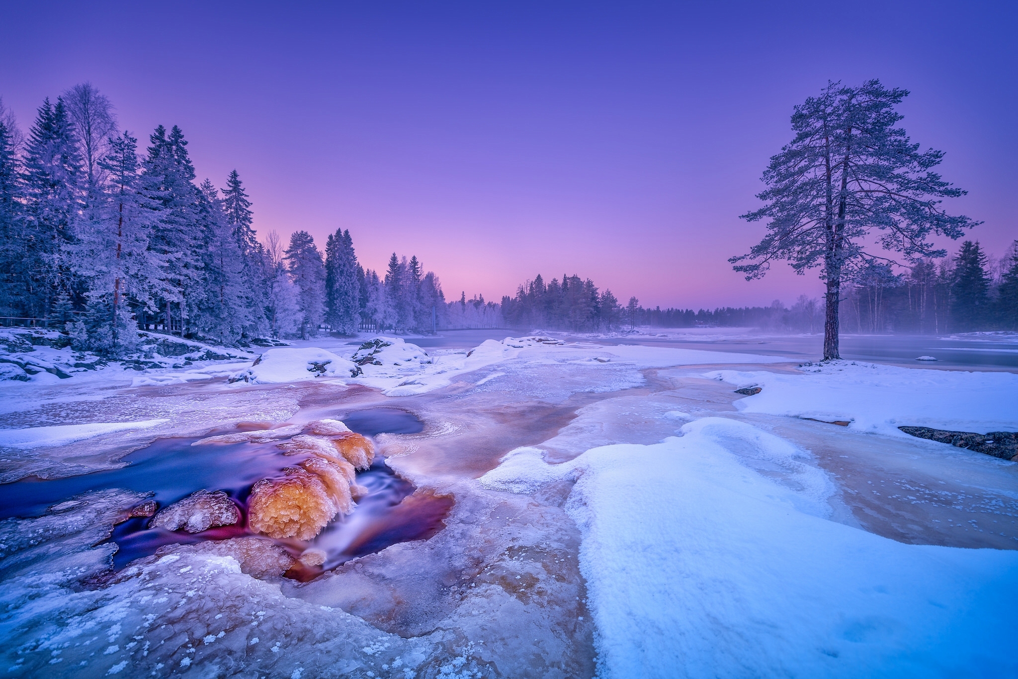 Free download wallpaper Landscape, Winter, Snow, Tree, Earth, Field, River on your PC desktop
