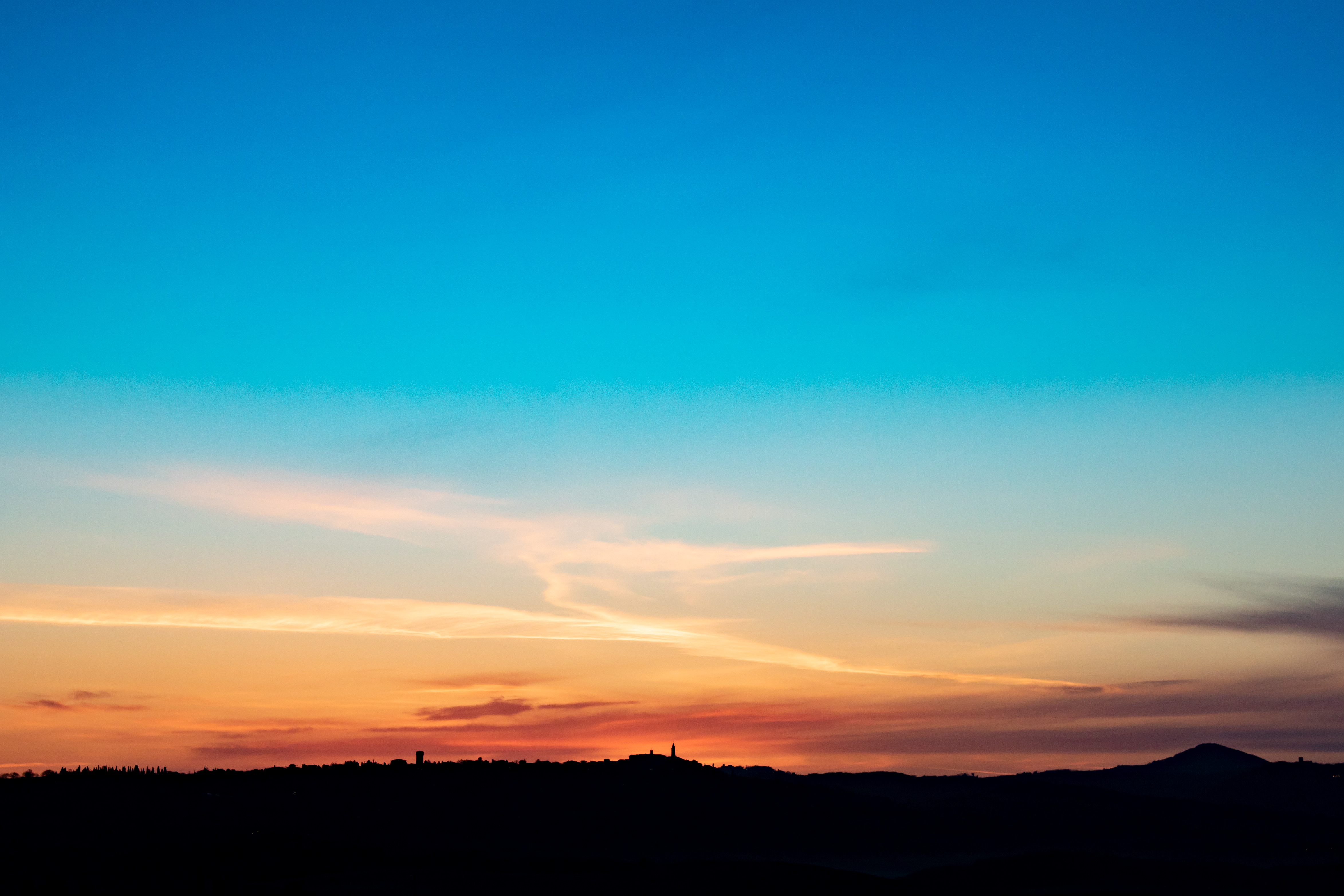Download mobile wallpaper Sky, Hill, Dusk, Twilight, Sunset, Nature, Silhouette for free.