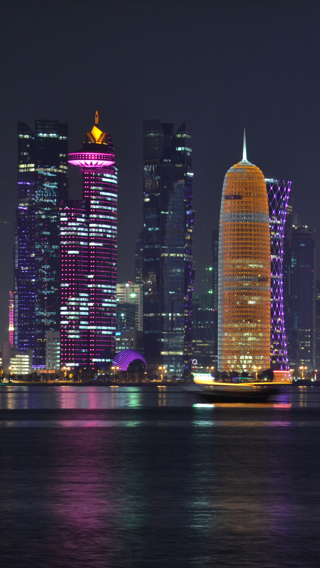 qatar, man made, doha, city, skyscraper, light, building, night, cities Full HD
