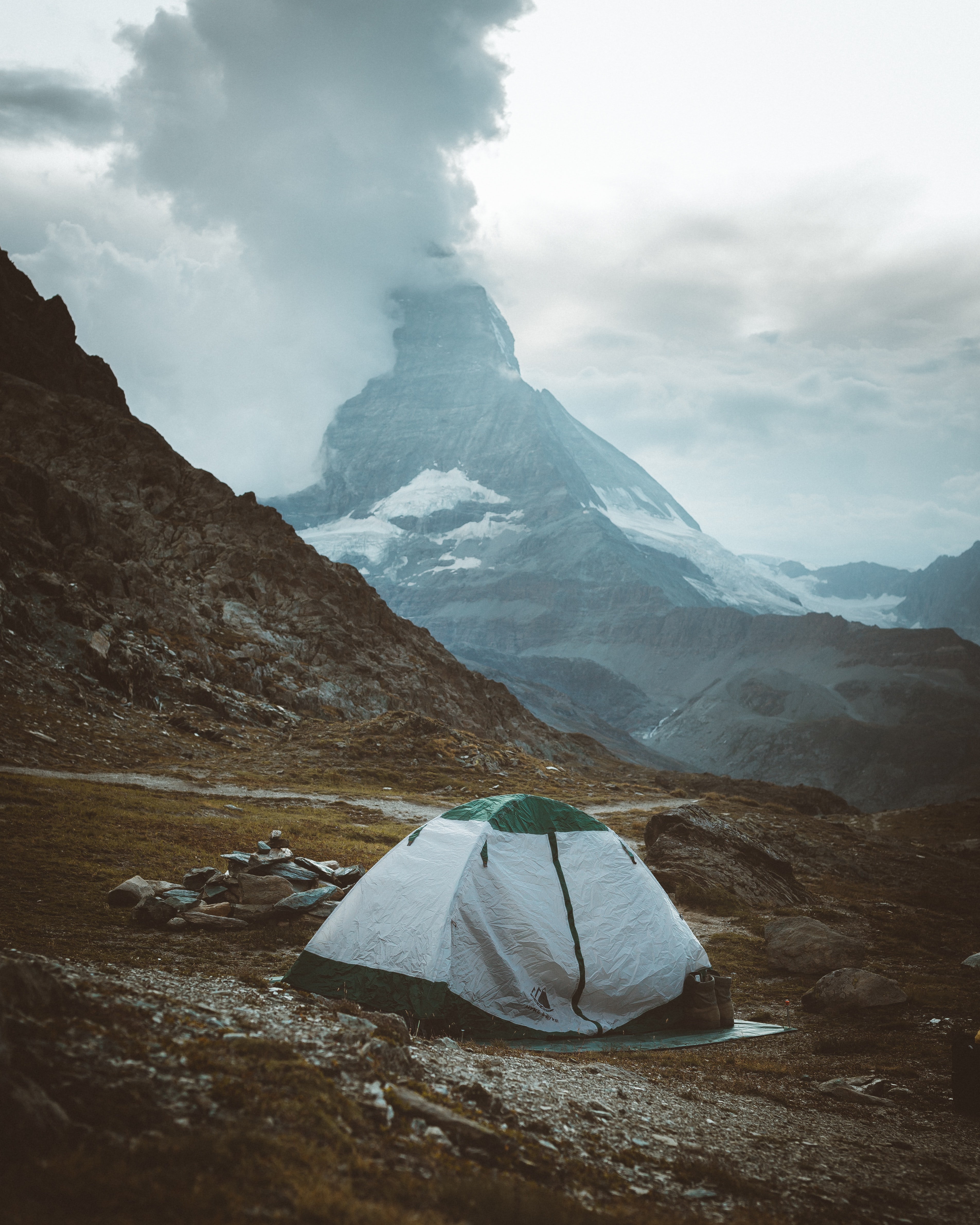 mountains, camping, nature, rocks, tent, campsite