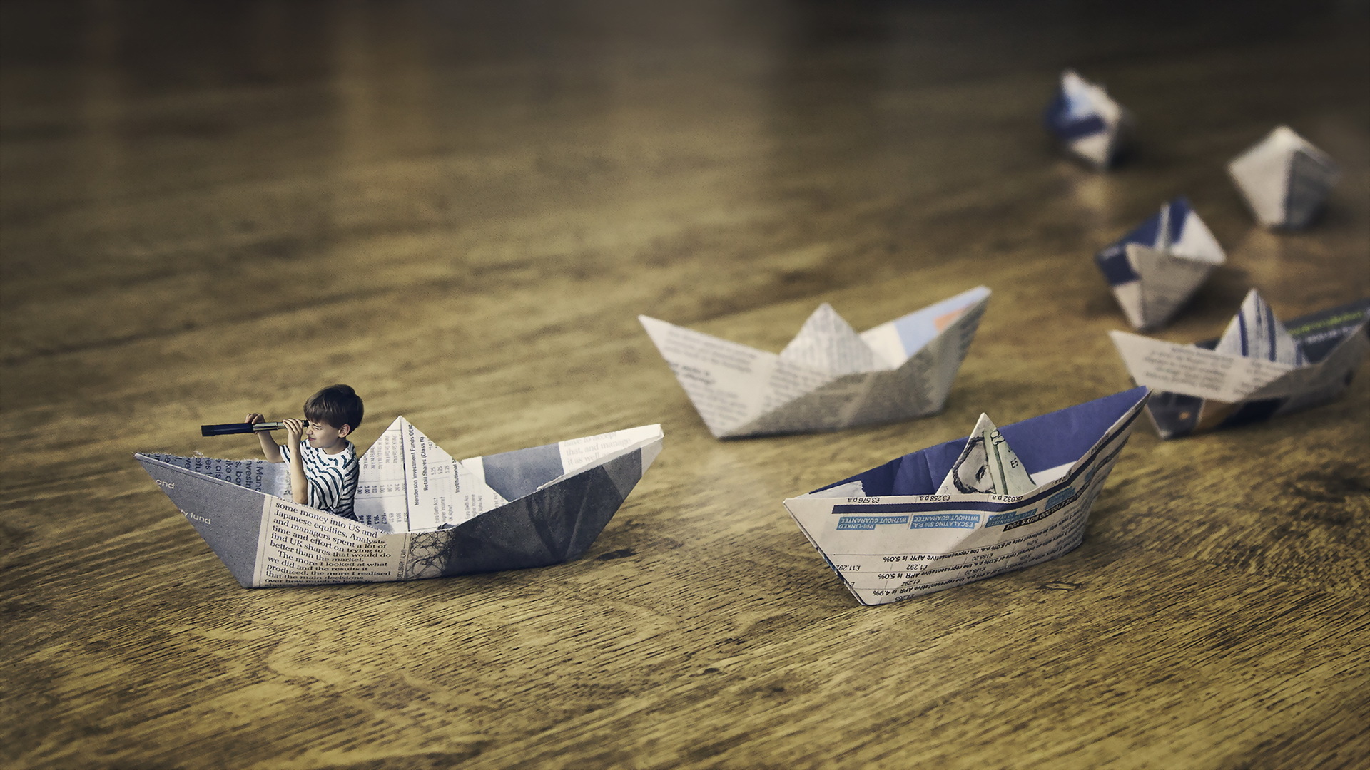 photography, manipulation, boat, child, origami