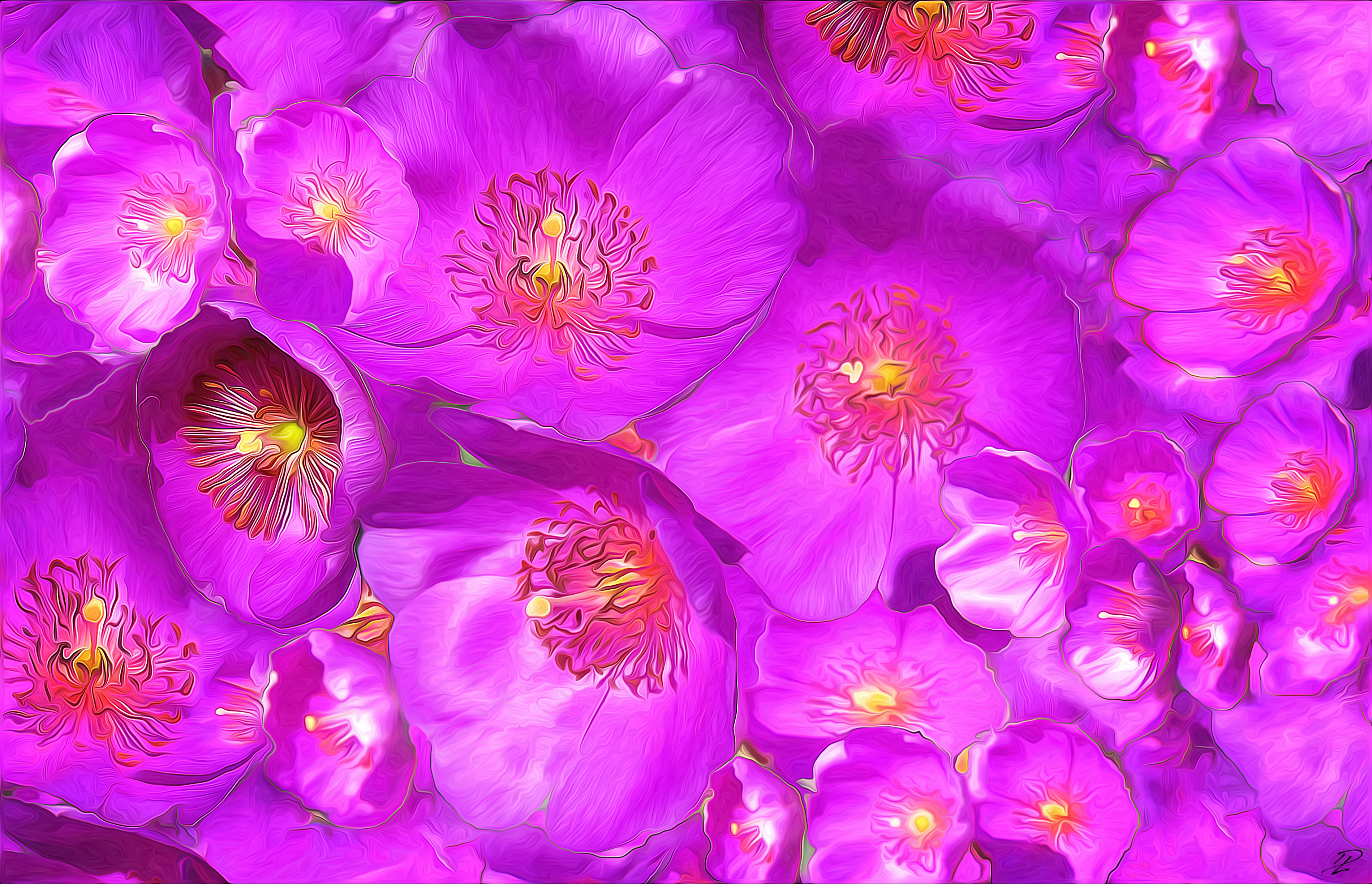 purple, artistic, painting, anemone, flower QHD