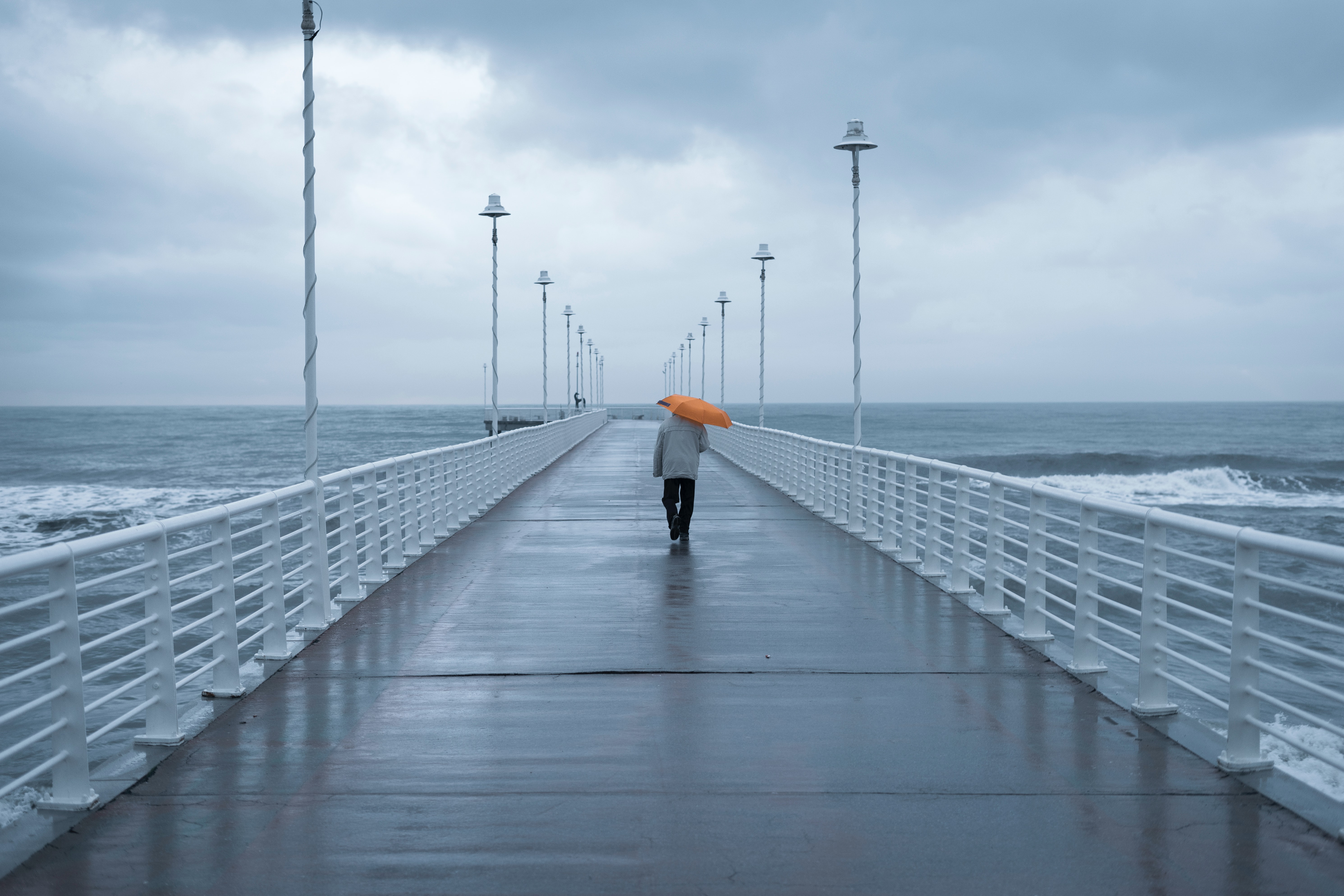 alone, pier, miscellanea, miscellaneous, human, person, loneliness, lonely, umbrella