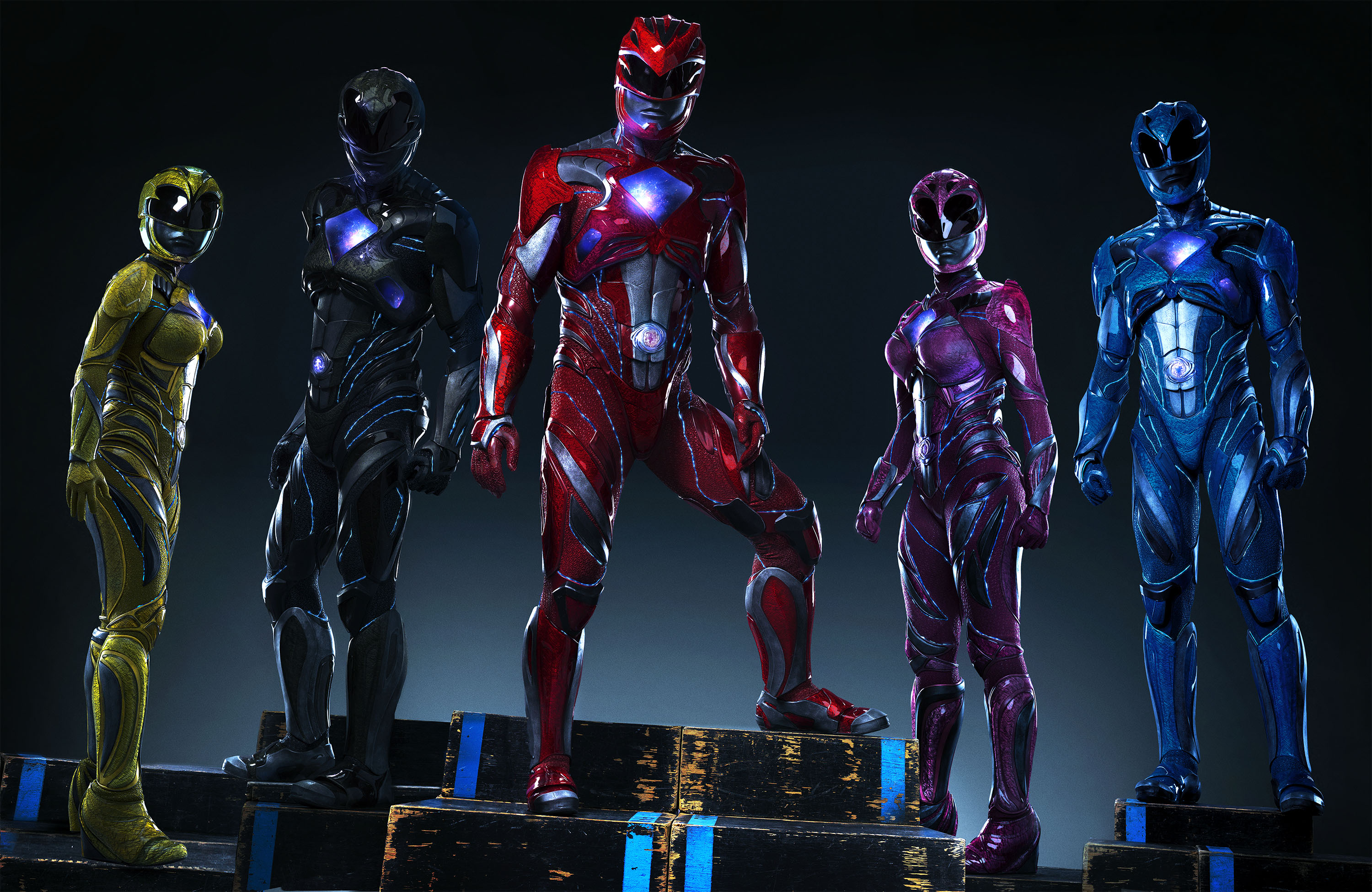 android blue ranger, movie, power rangers (2017), black ranger, pink ranger, power rangers, red ranger, yellow ranger