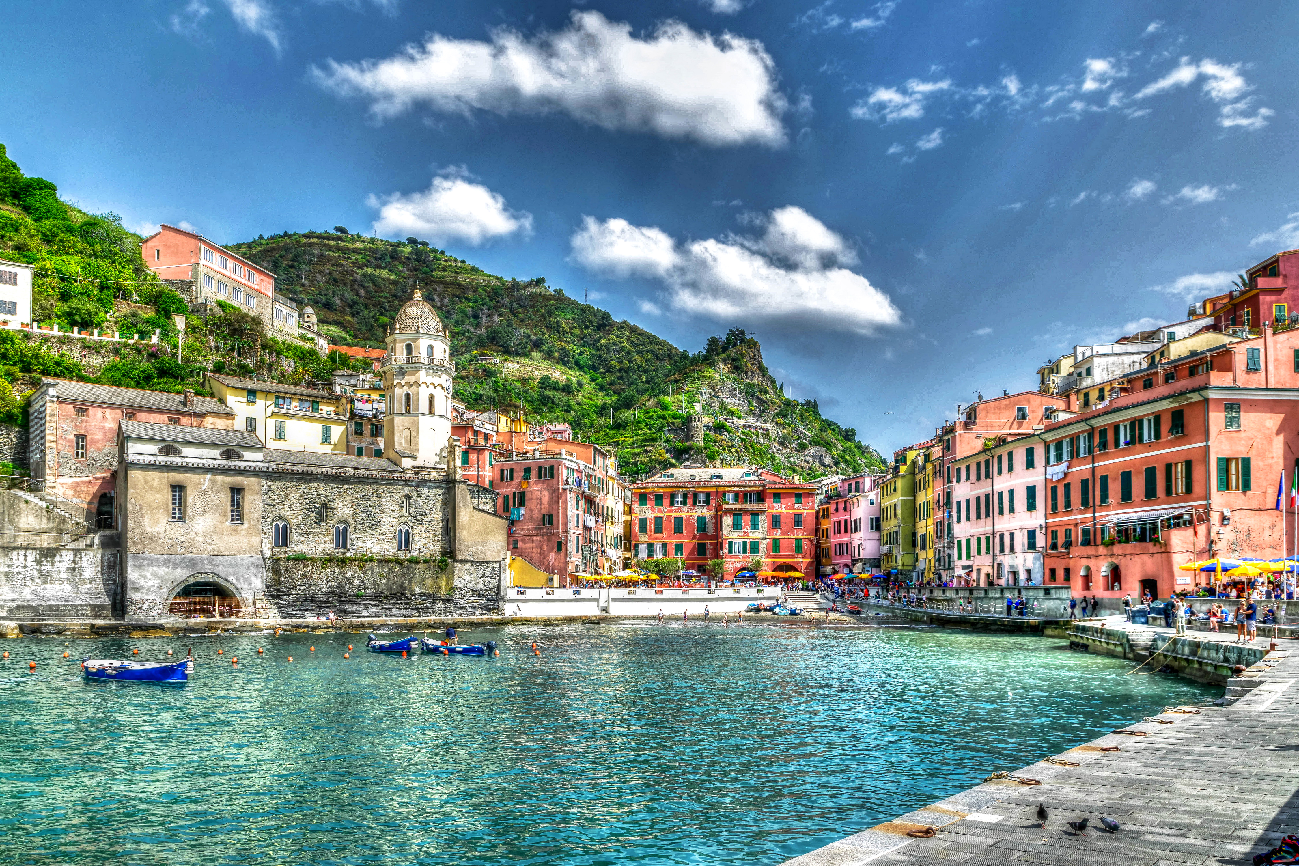 dome, man made, manarola, boat, building, coast, hdr, italy, mountain, towns Phone Background