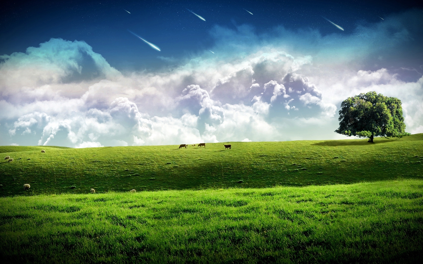 Download mobile wallpaper Grass, Landscape, Sky, Art for free.